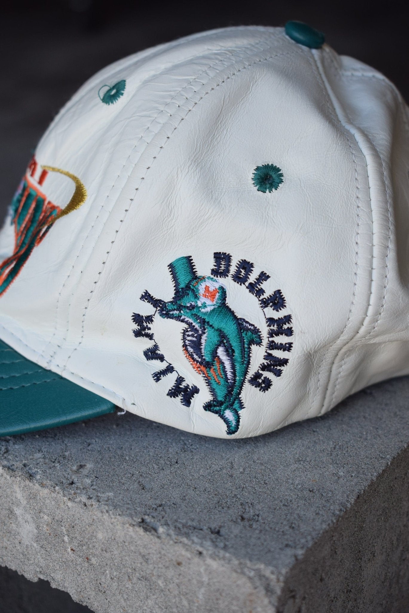 *100% Leather* Vintage 90s NFL Miami Dolphins Embroidered Hat - Retrospective Store