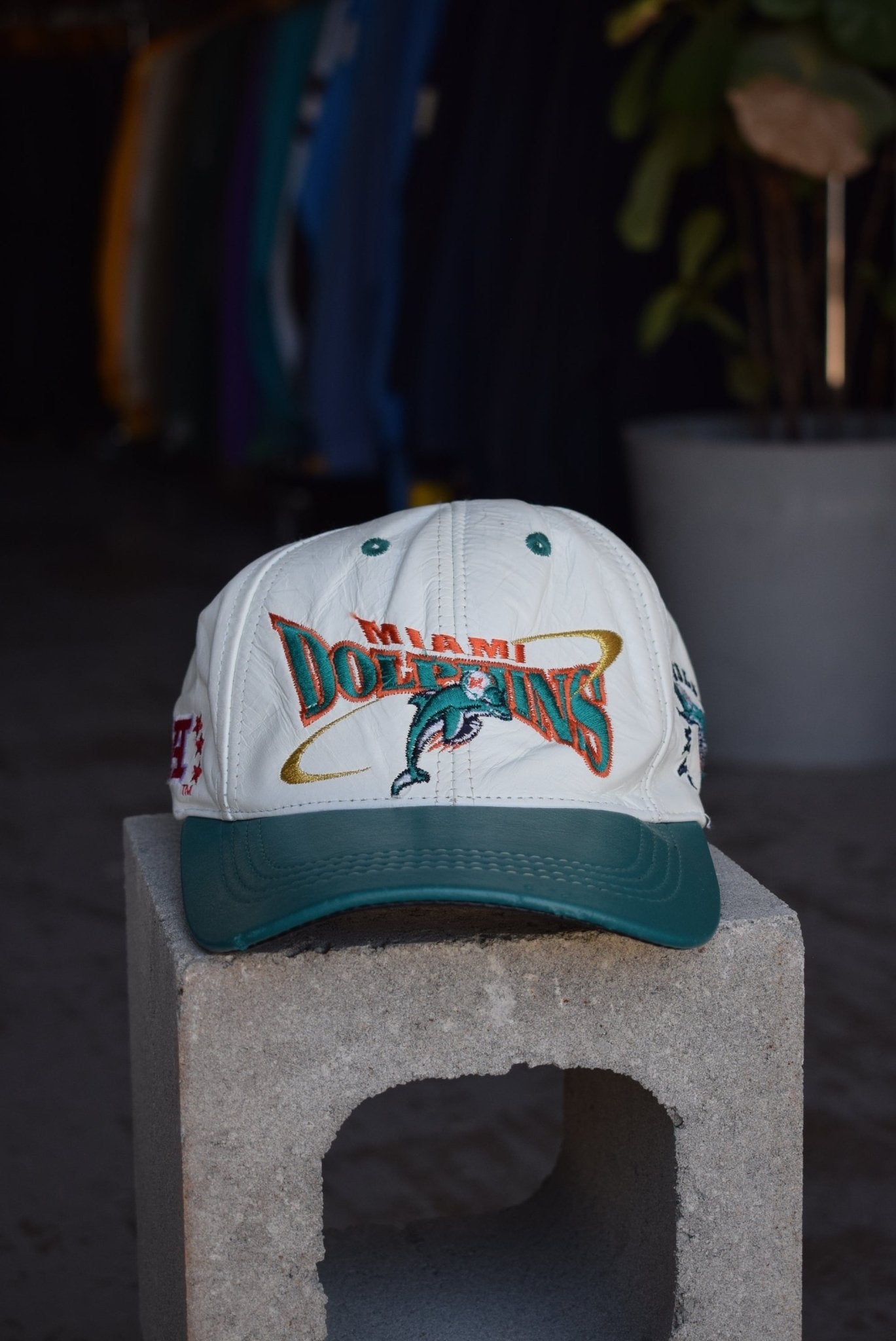 *100% Leather* Vintage 90s NFL Miami Dolphins Embroidered Hat - Retrospective Store