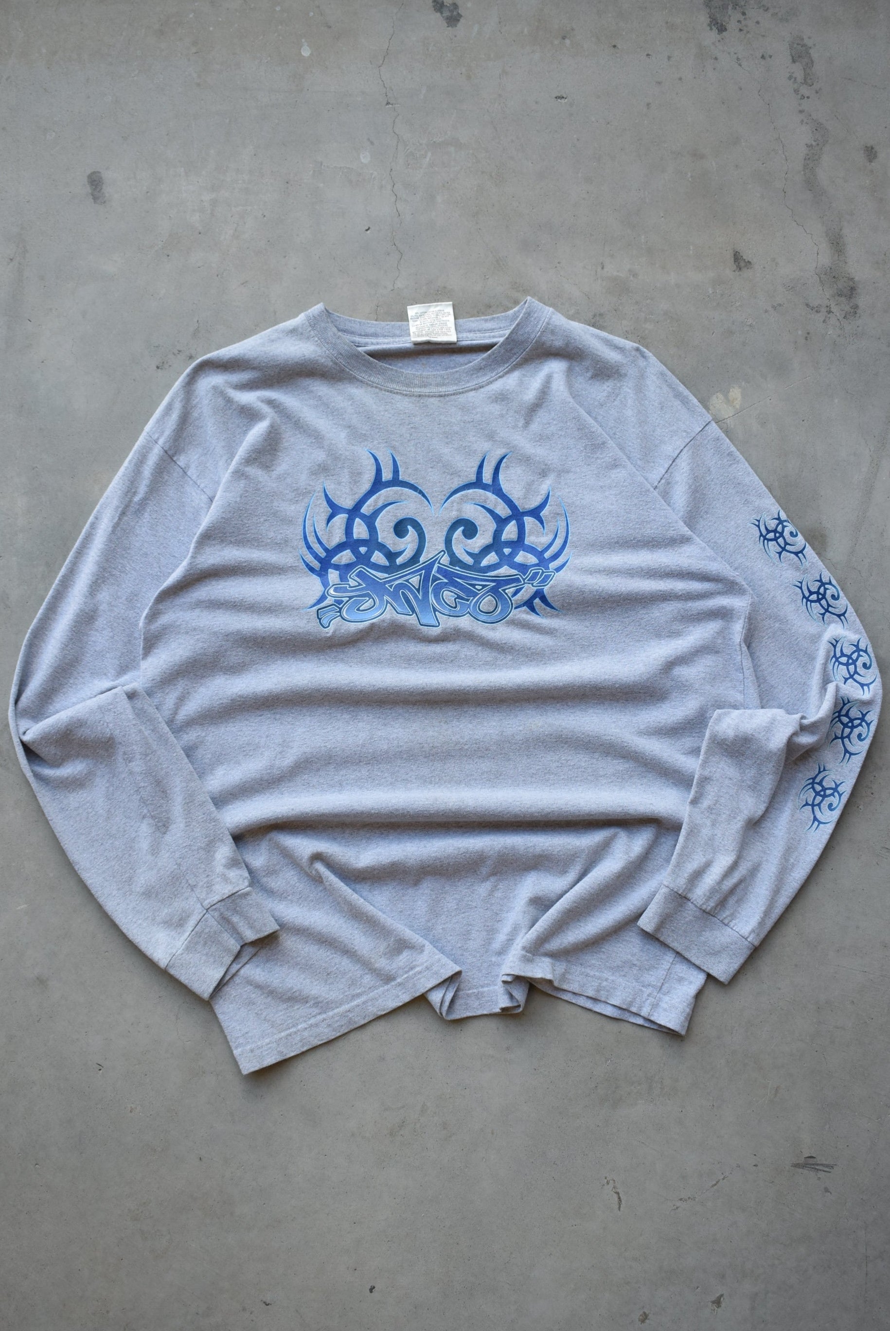 JNCO Jeans Grey Spellout Long Sleeve Tee — 2000s (XL