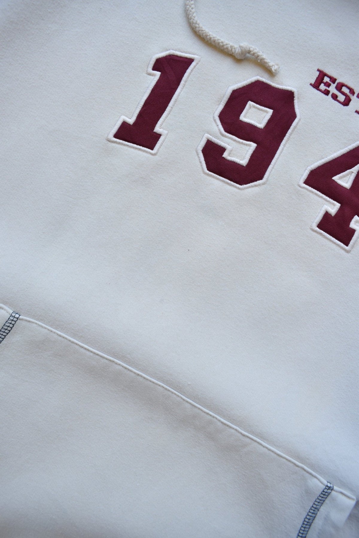 Adidas '1949' Cream & Navy Embroidered Hoodie — 2000s (L) - Retrospective Store