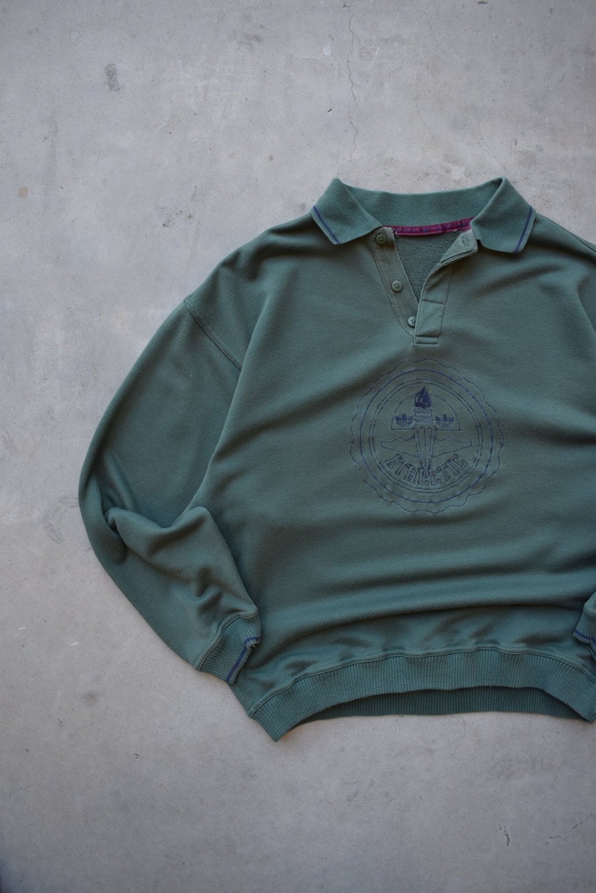 Adidas Athletic Green Embroidered Collared Sweatshirt — 1990s (L) - Retrospective Store