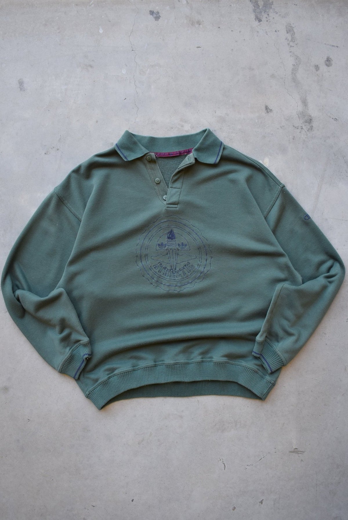 Adidas Athletic Green Embroidered Collared Sweatshirt — 1990s (L) - Retrospective Store