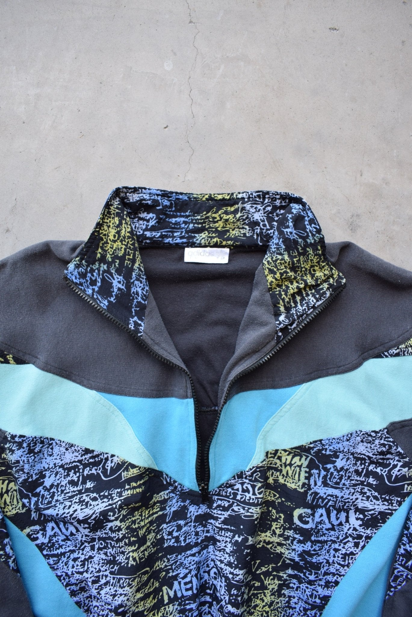 Adidas Black & Blue Graphic Quarter Zip — 1990s (M/L) - Retrospective Store