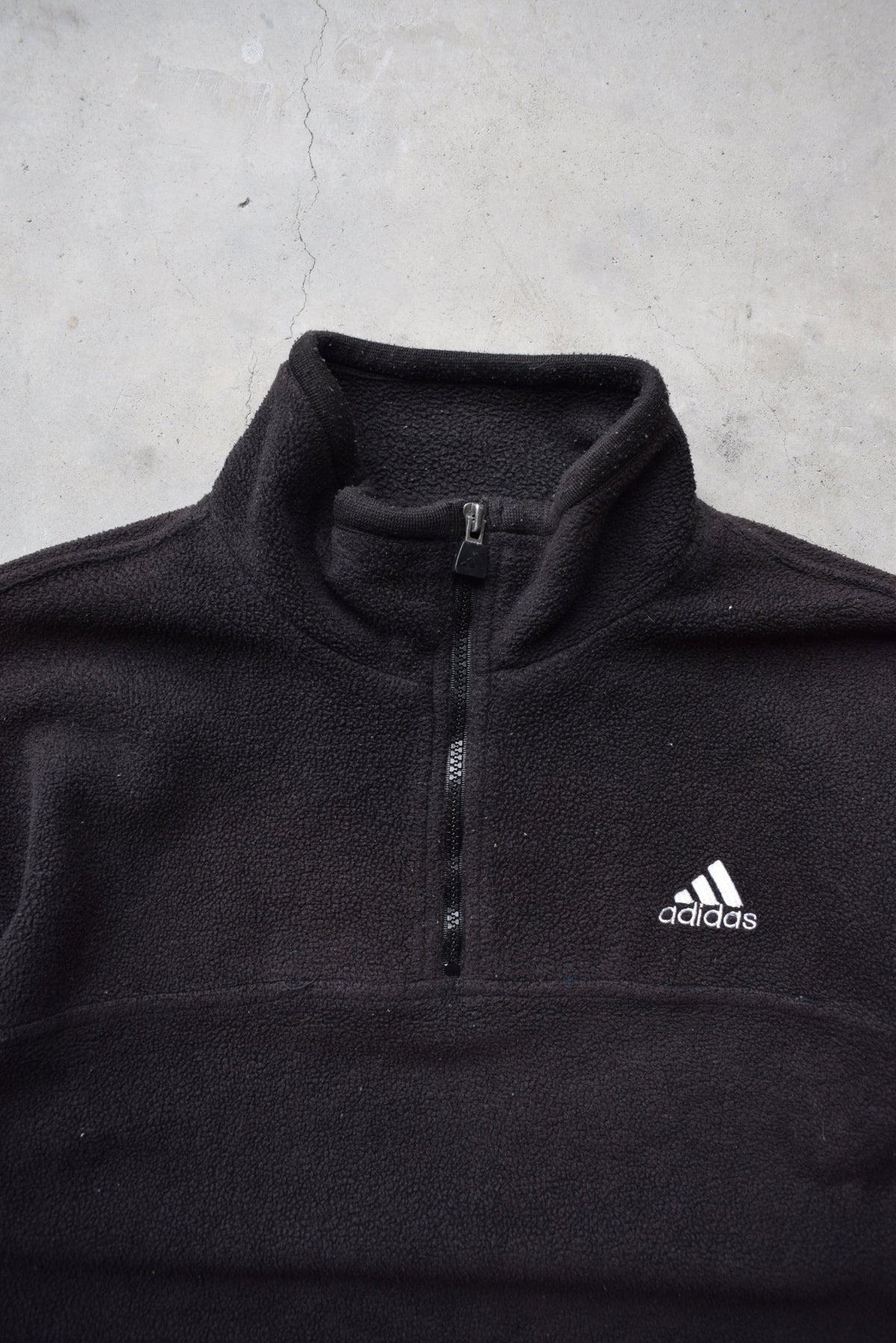 Adidas Black Embroidered Classic Logo Quarter Zip Fleece — 1990s (L) - Retrospective Store
