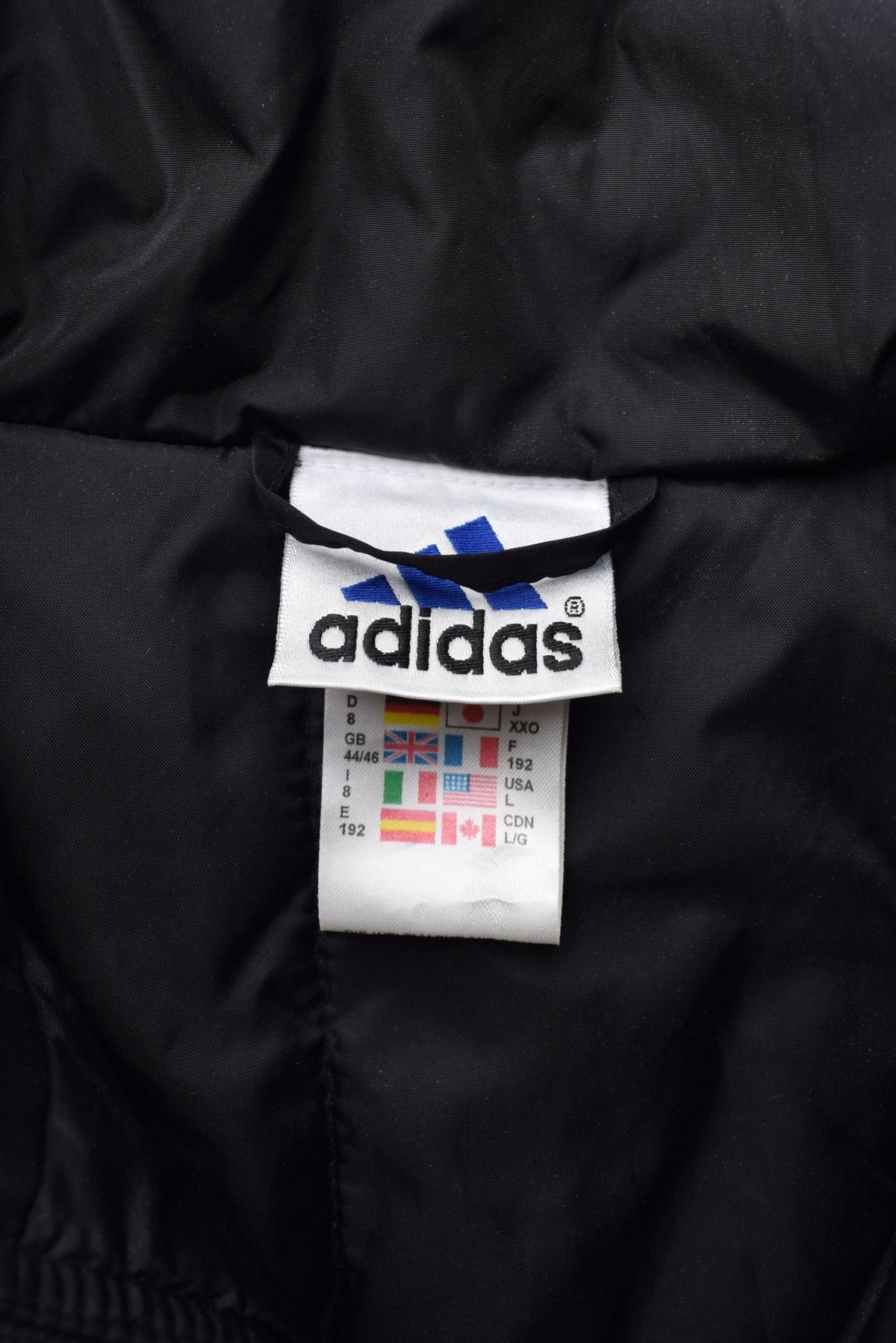 Adidas Black Embroidered Spellout Heavyweight Jacket — 1990s (XL) - Retrospective Store