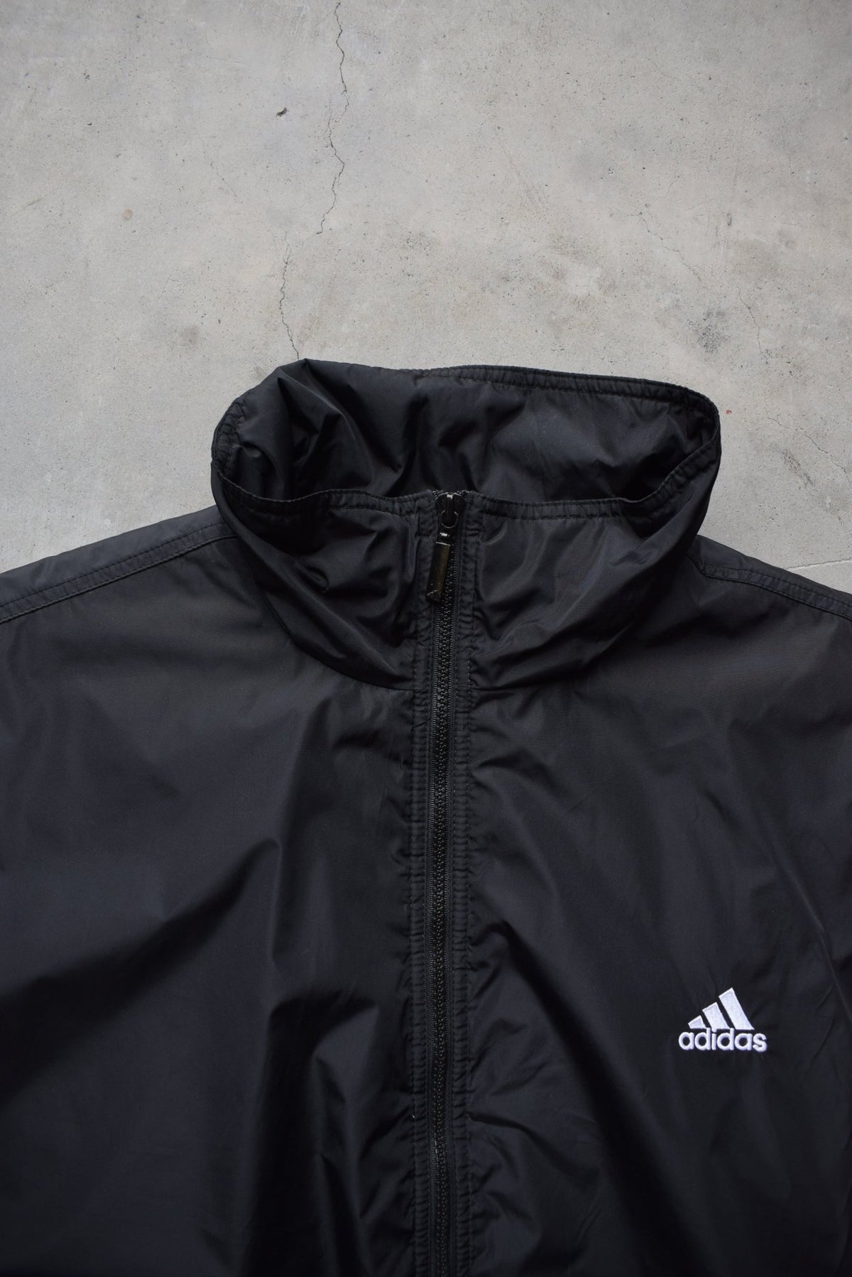 Adidas Black Embroidered Spellout Heavyweight Jacket — 1990s (XL) - Retrospective Store