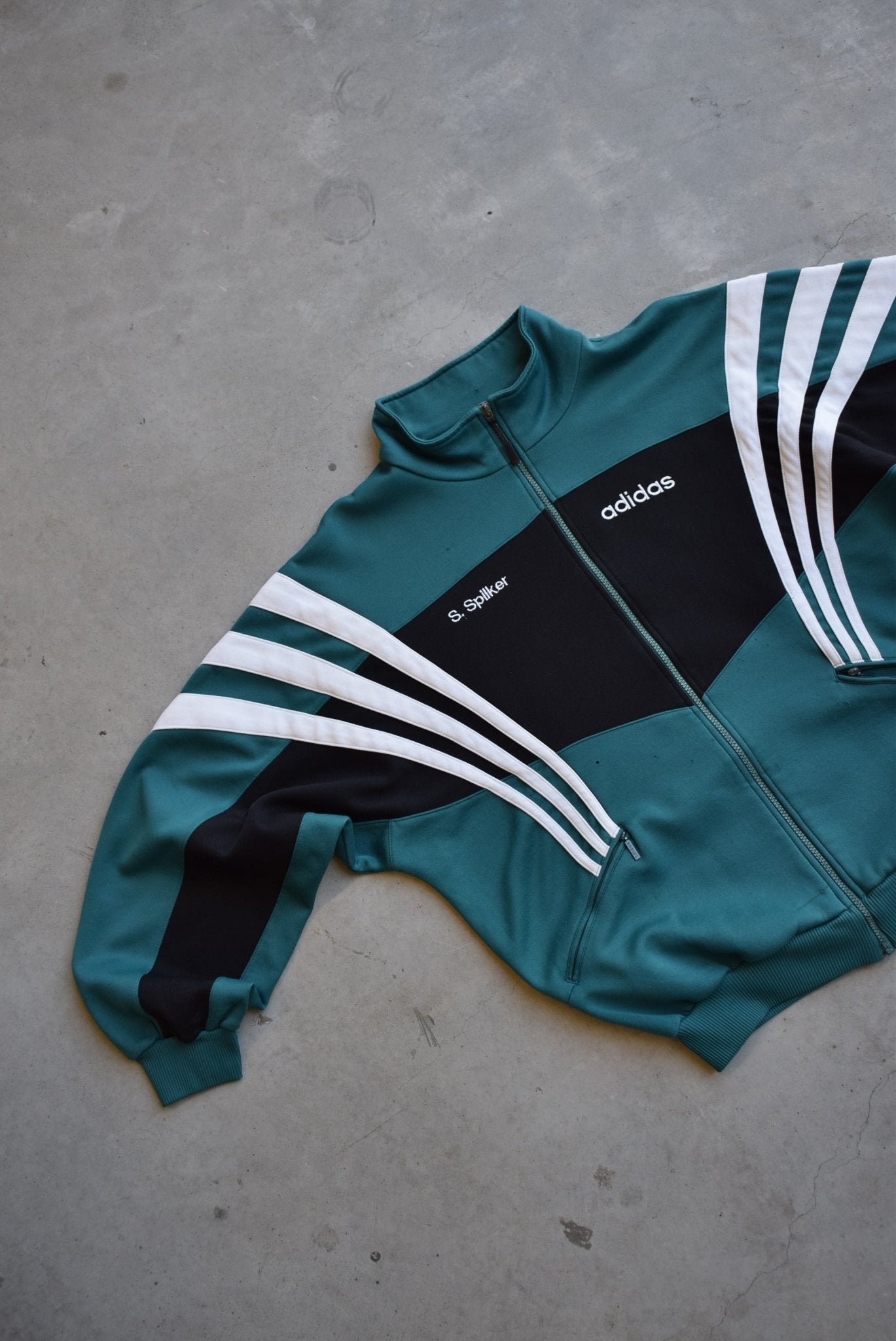 Adidas Black & Green Embroidered Spellout Jacket — 1990s (M/L) - Retrospective Store