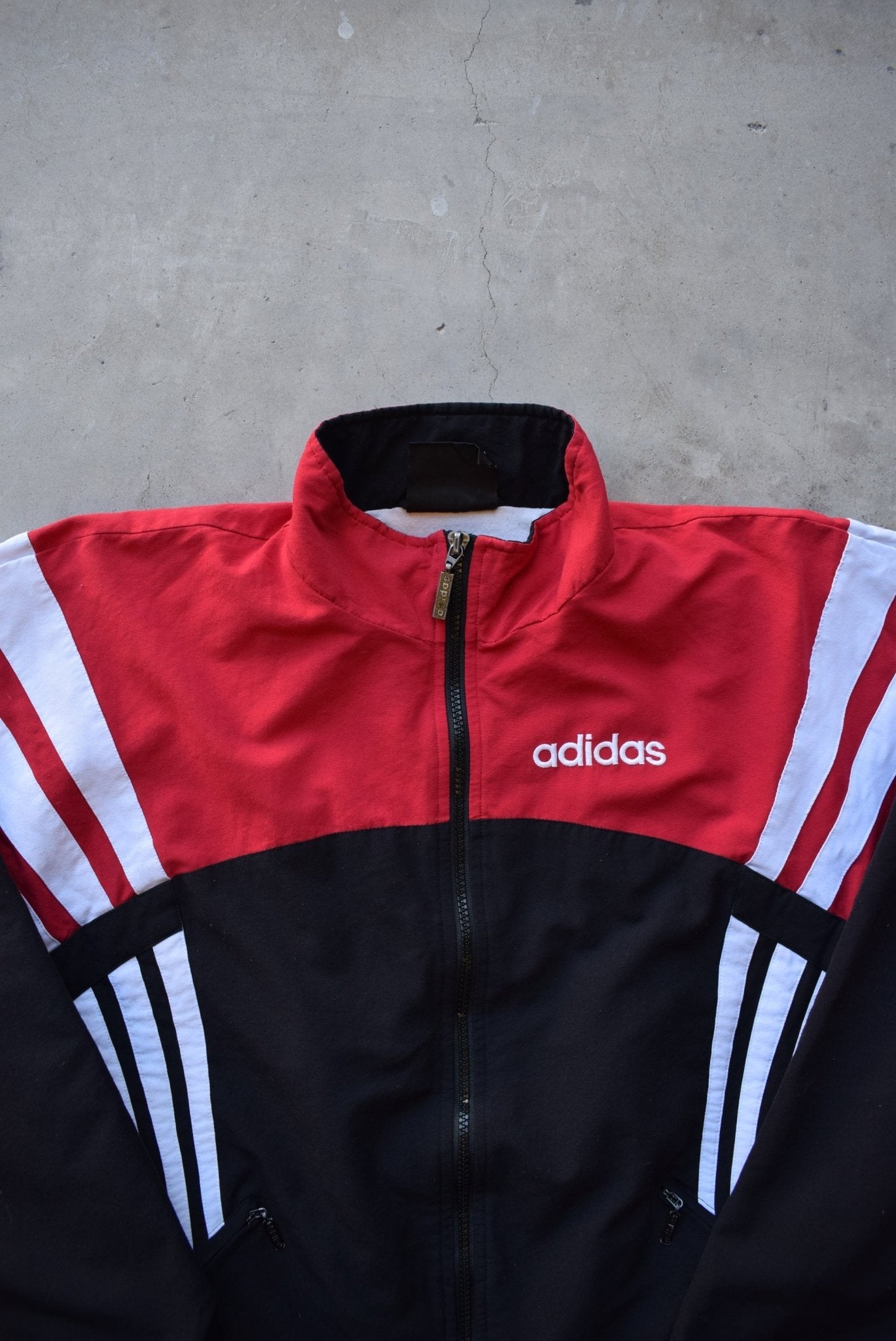 Adidas Black & Red Embroidered Spellout Jacket — 1990s (S) - Retrospective Store