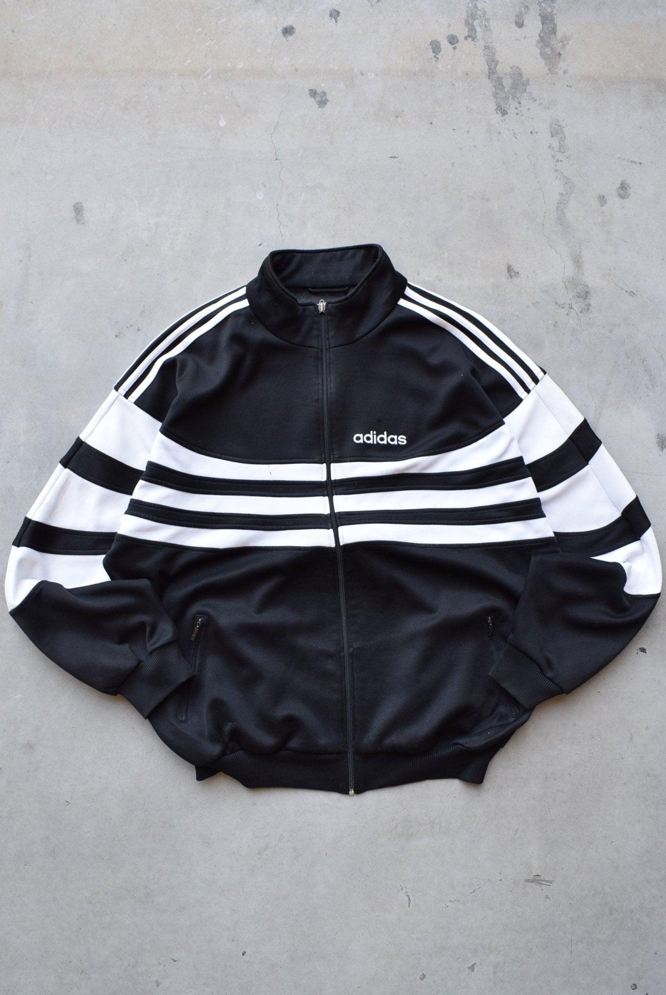 Adidas Black & White Embroidered Spellout Jacket — 1990s (XL) - Retrospective Store