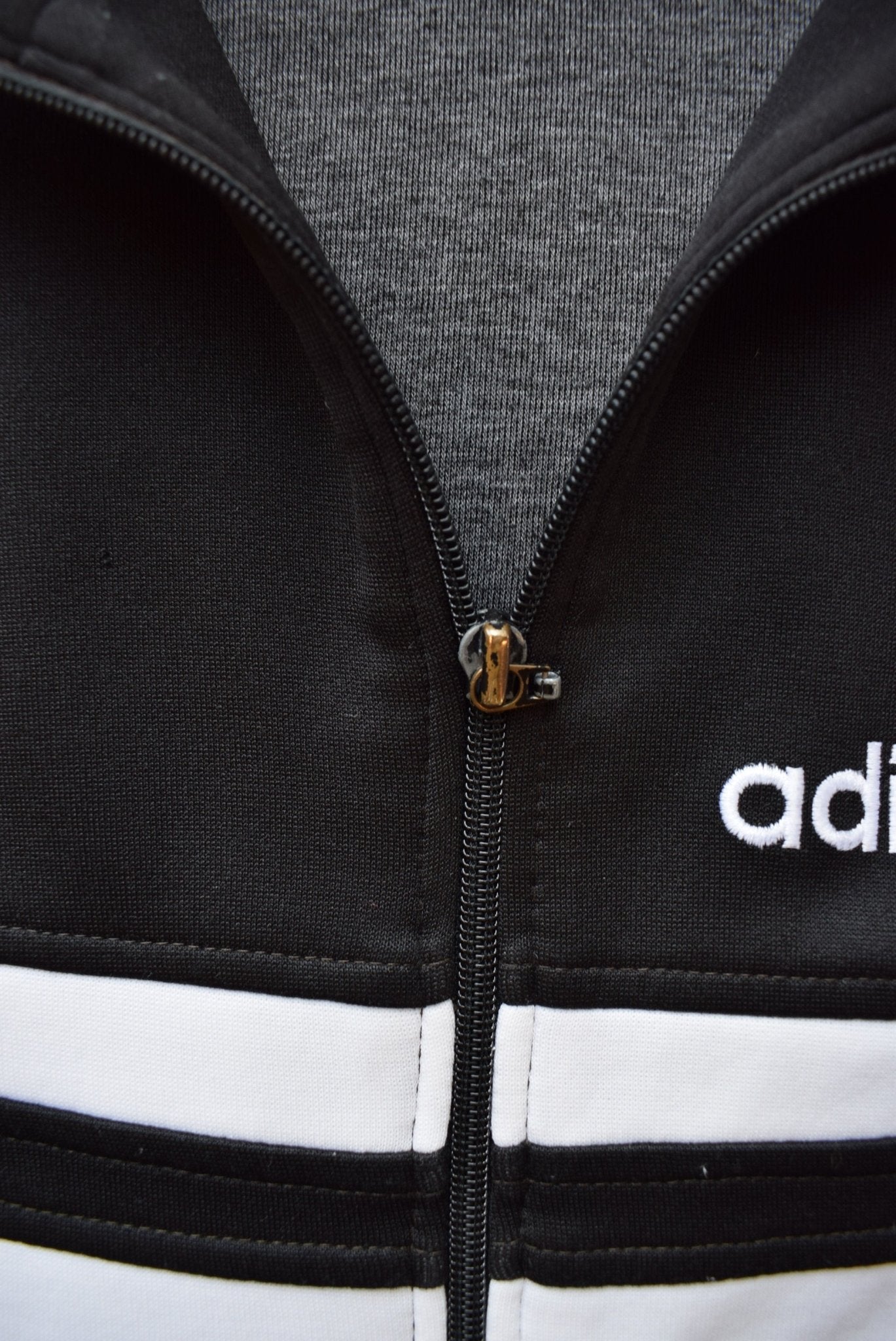Adidas Black & White Embroidered Spellout Jacket — 1990s (XL) - Retrospective Store