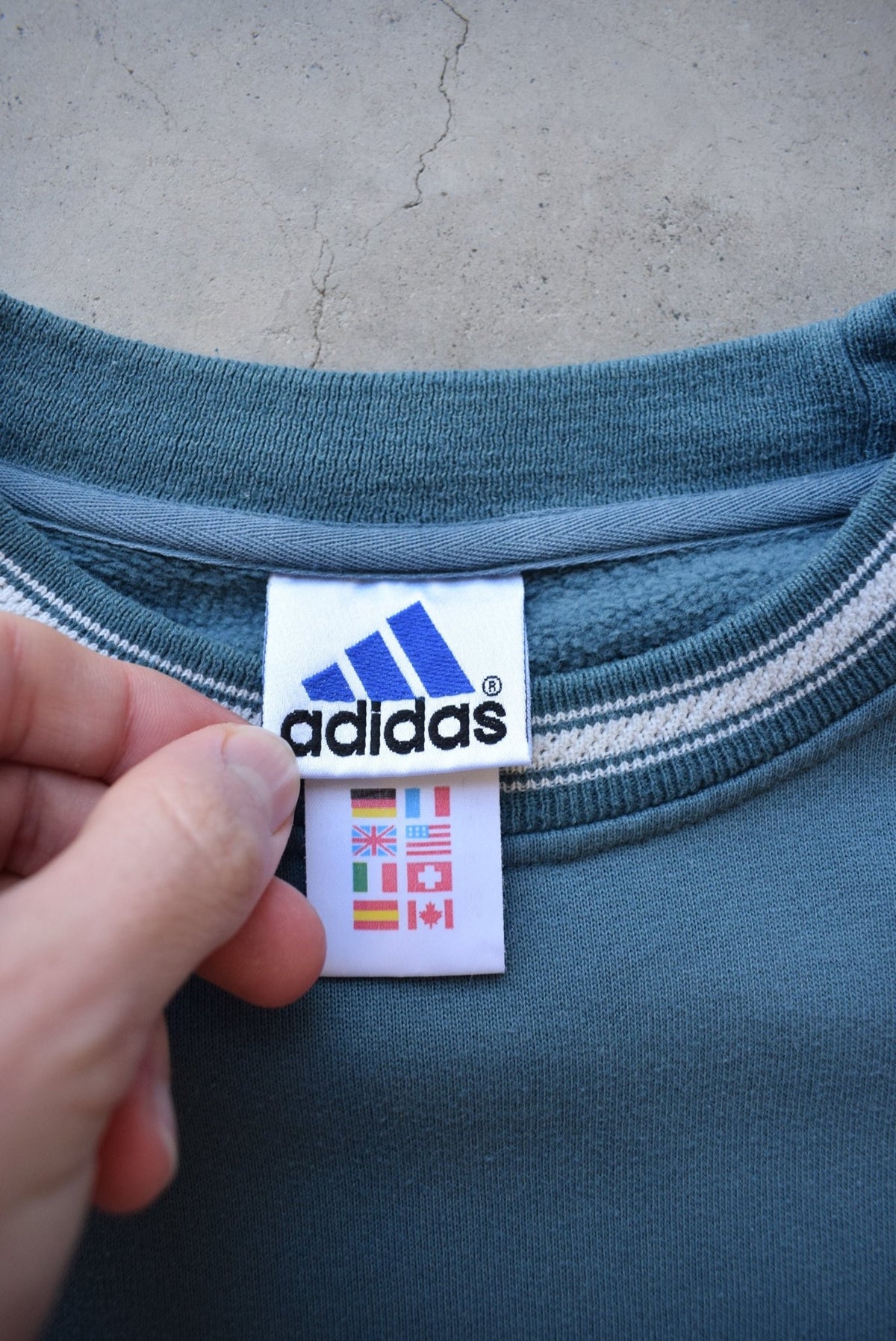 Adidas Blue Embroidered Spellout Crewneck — 1990s (L/XL) - Retrospective Store