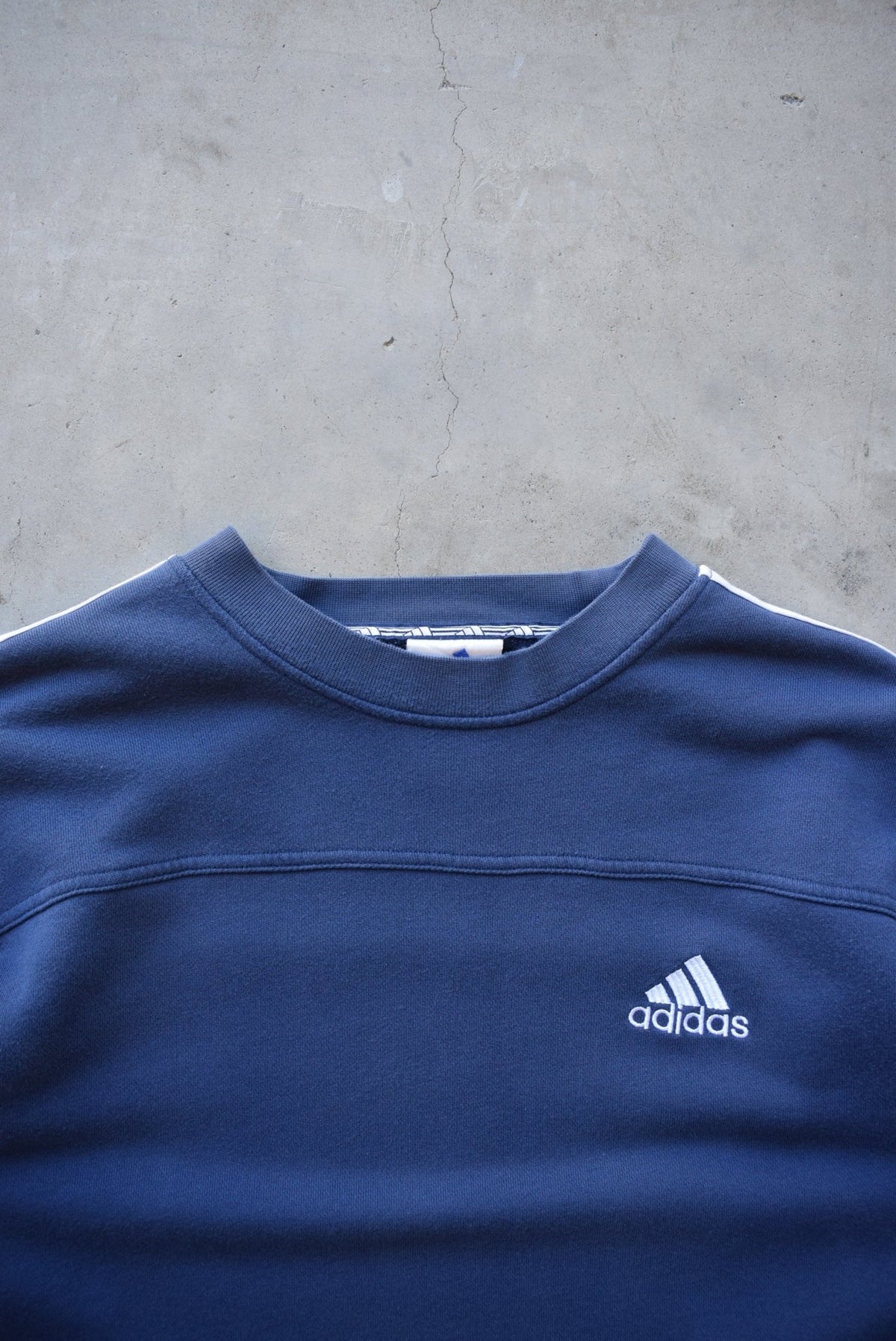 Adidas Blue Embroidered Spellout Crewneck — 1990s (M) - Retrospective Store