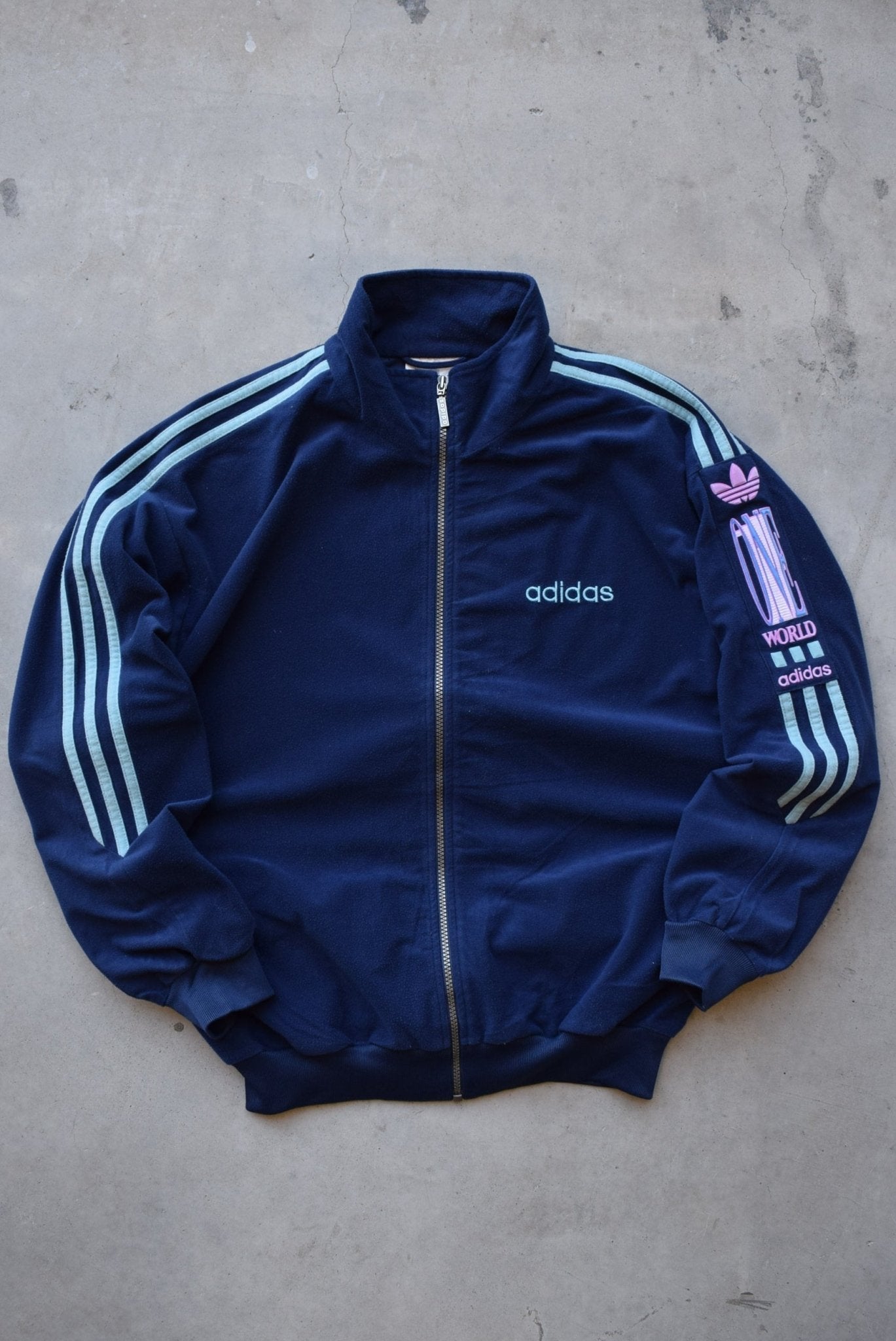 Adidas Blue Embroidered Spellout Jacket — 1990s (M/L) - Retrospective Store