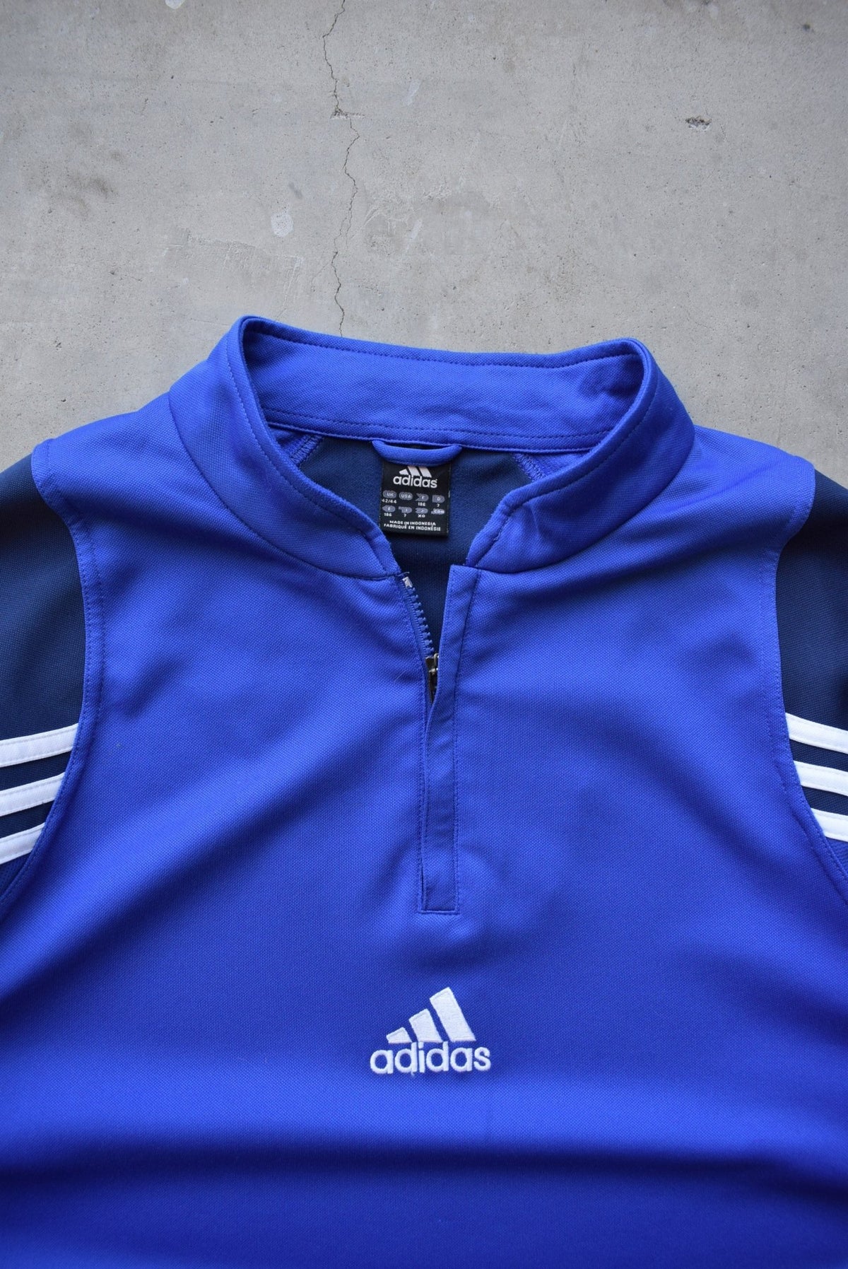 Adidas Blue Embroidered Spellout Quarter Zip — 2000s (M/L) - Retrospective Store