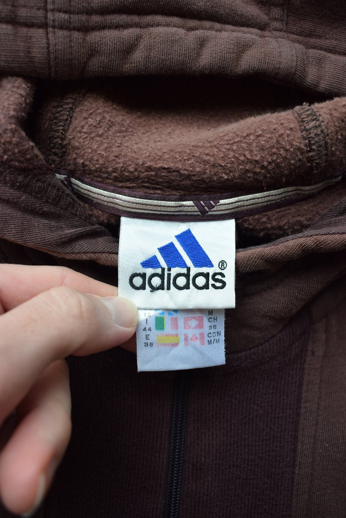 Adidas Brown Embroidered Spellout Full-Zip Hoodie — 2000s (S) - Retrospective Store