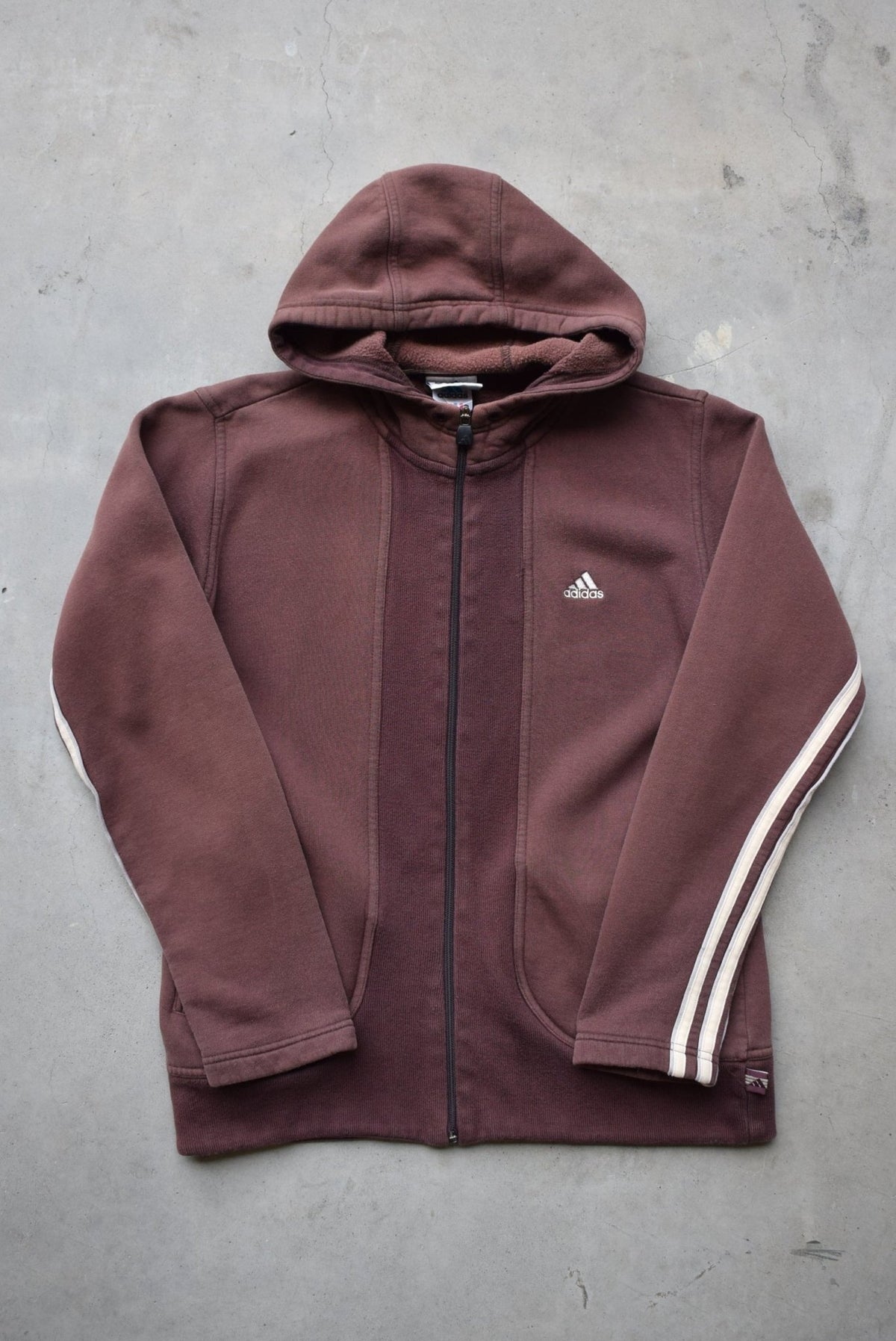 Adidas Brown Embroidered Spellout Full-Zip Hoodie — 2000s (S) - Retrospective Store