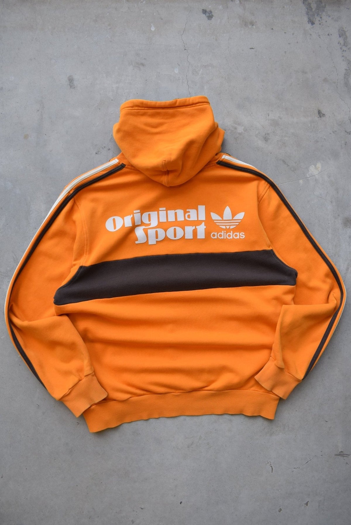 Adidas Brown & Orange Embroidered Spellout Hoodie — 2000s (L) - Retrospective Store