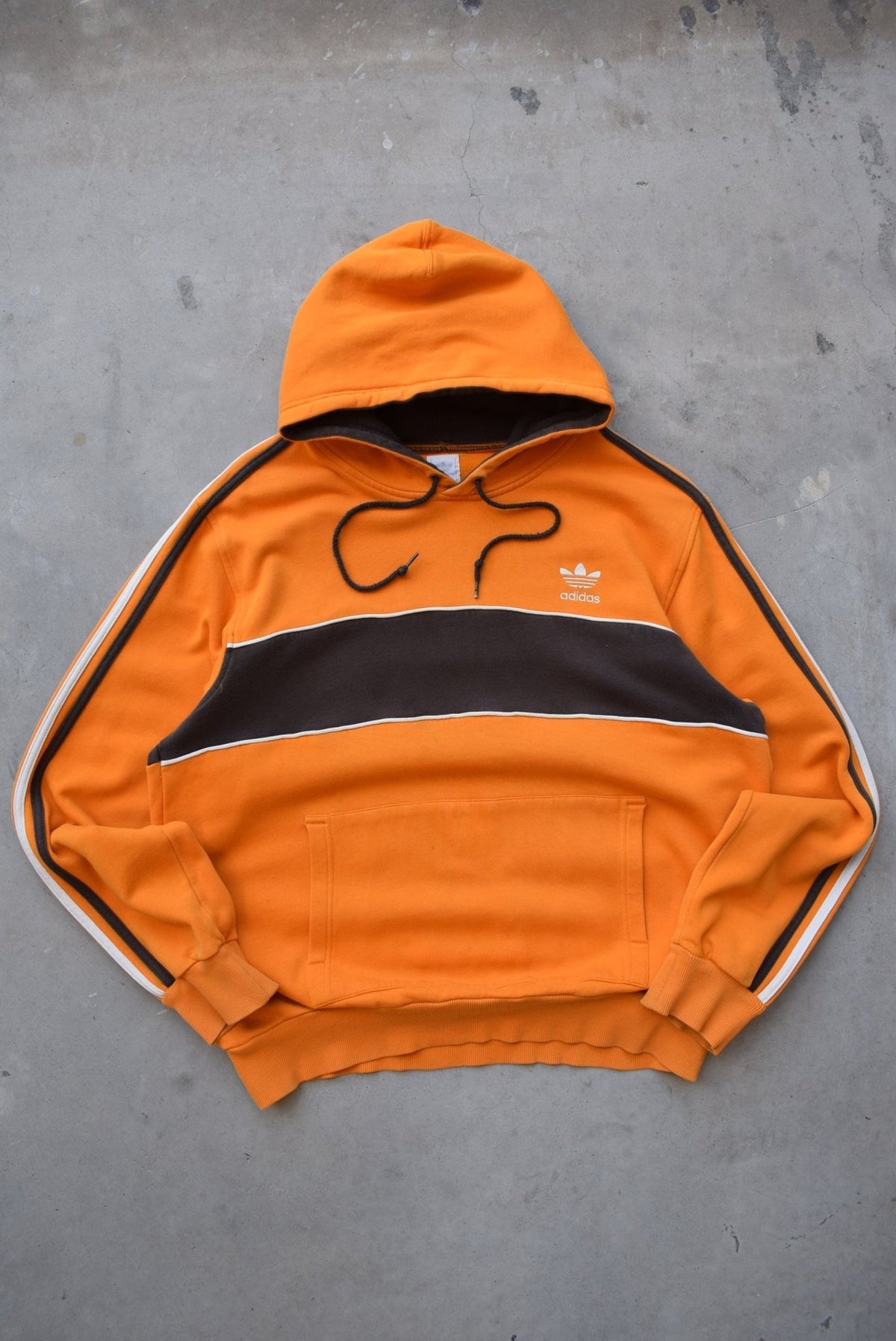 Adidas Brown & Orange Embroidered Spellout Hoodie — 2000s (L) - Retrospective Store