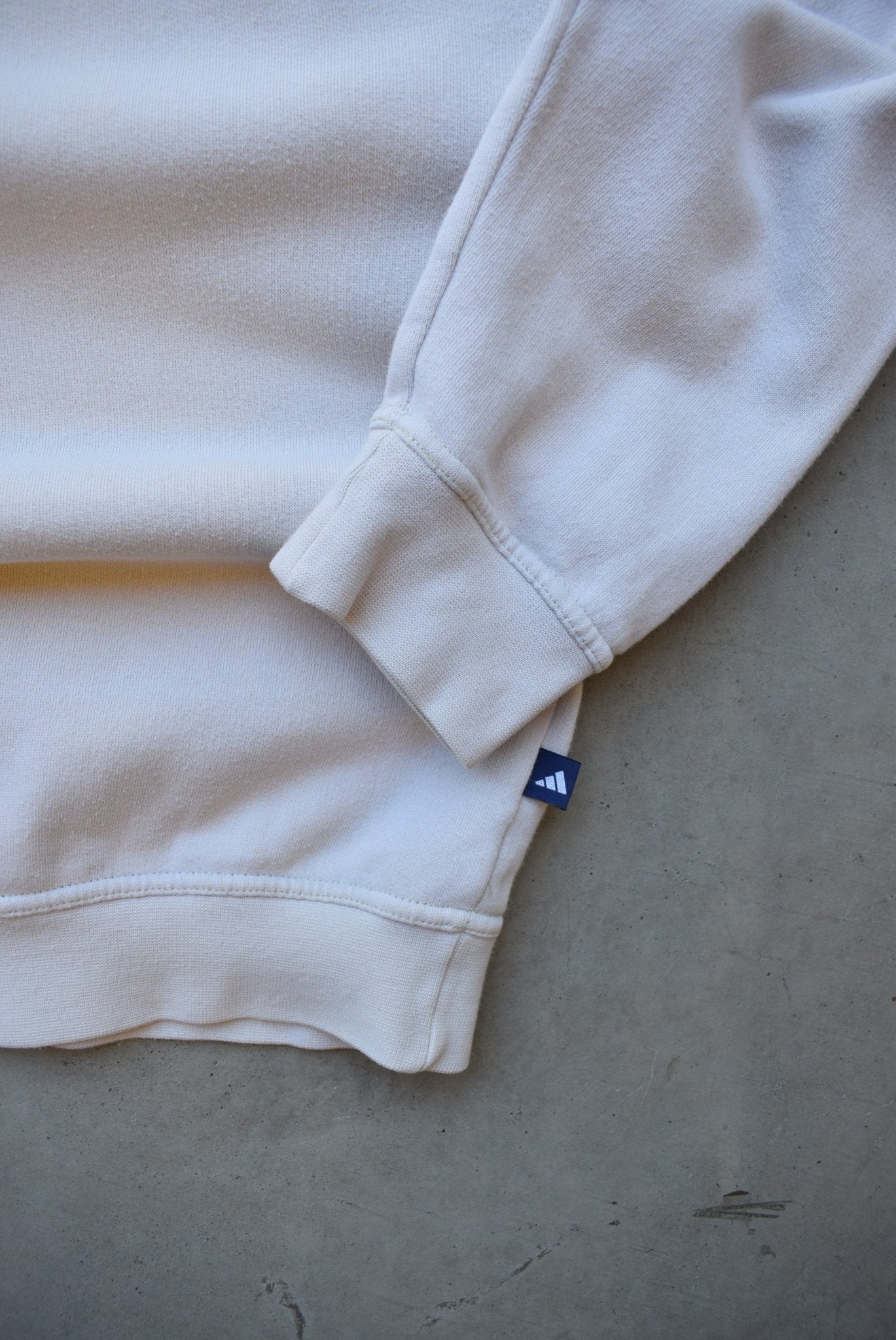 Adidas Cream Embroidered Spellout Crewneck — 1990s (M/L) - Retrospective Store