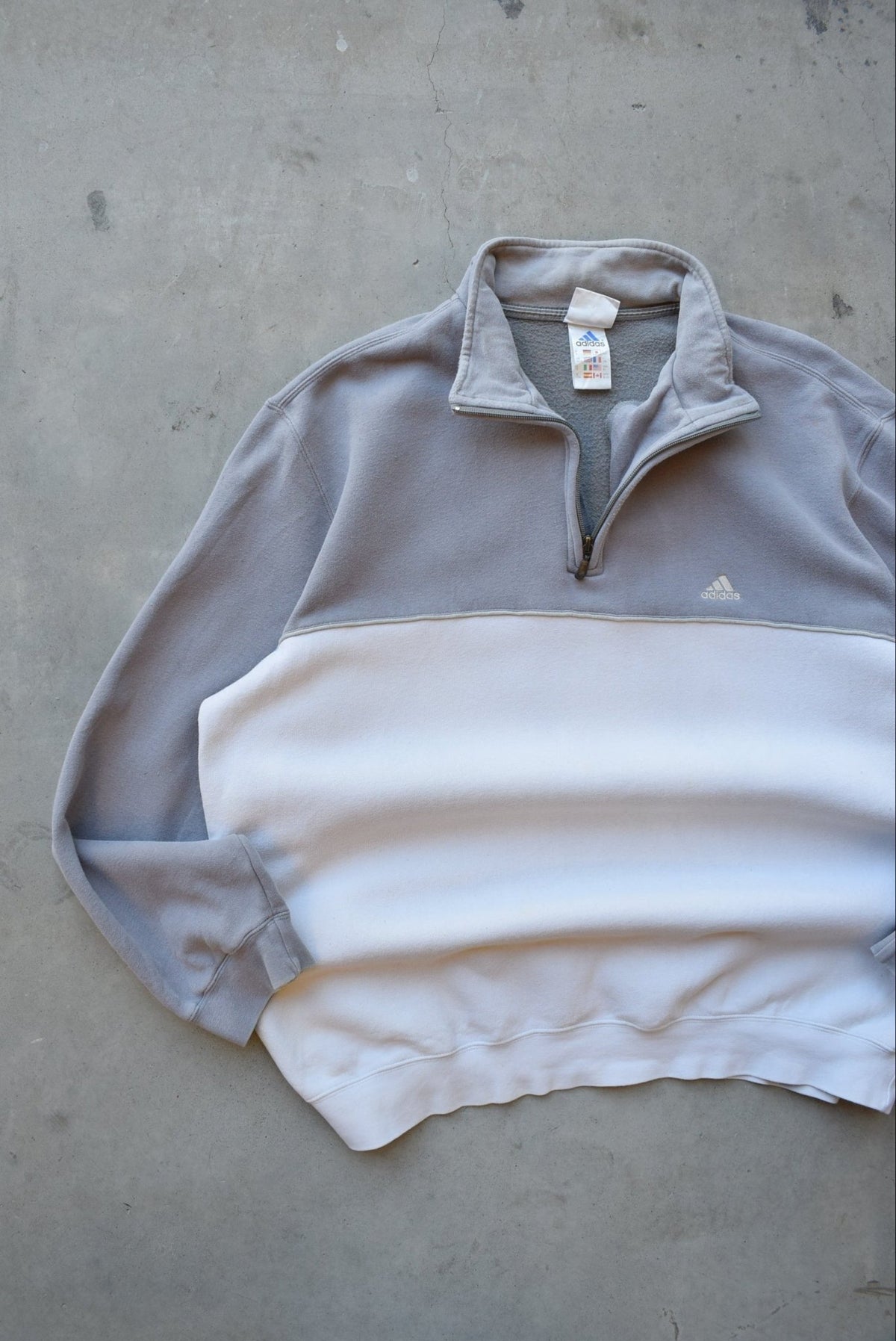 Adidas Cream & Grey Embroidered Spellout Quarter Zip — 1990s (XL) - Retrospective Store