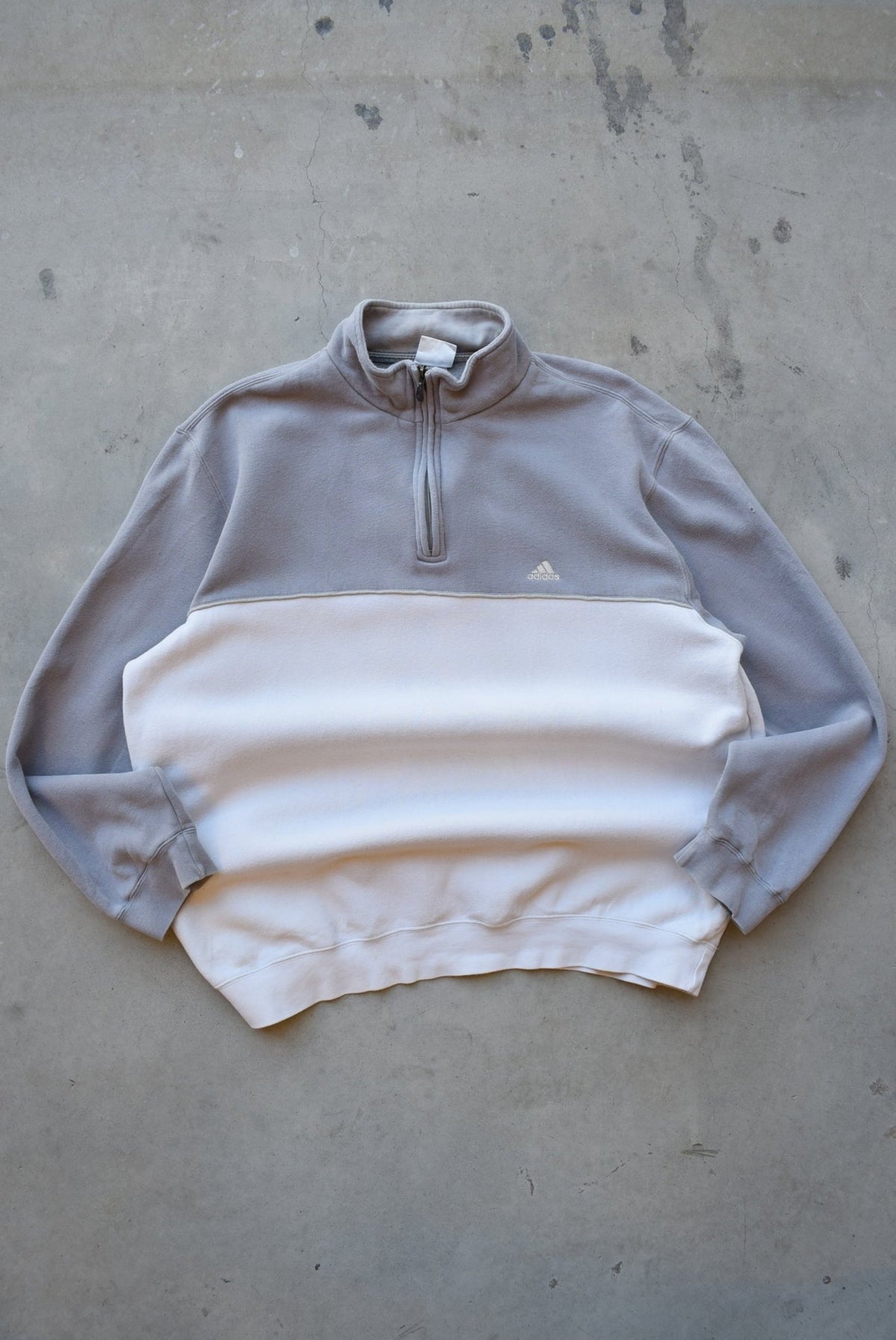 Adidas Cream & Grey Embroidered Spellout Quarter Zip — 1990s (XL) - Retrospective Store