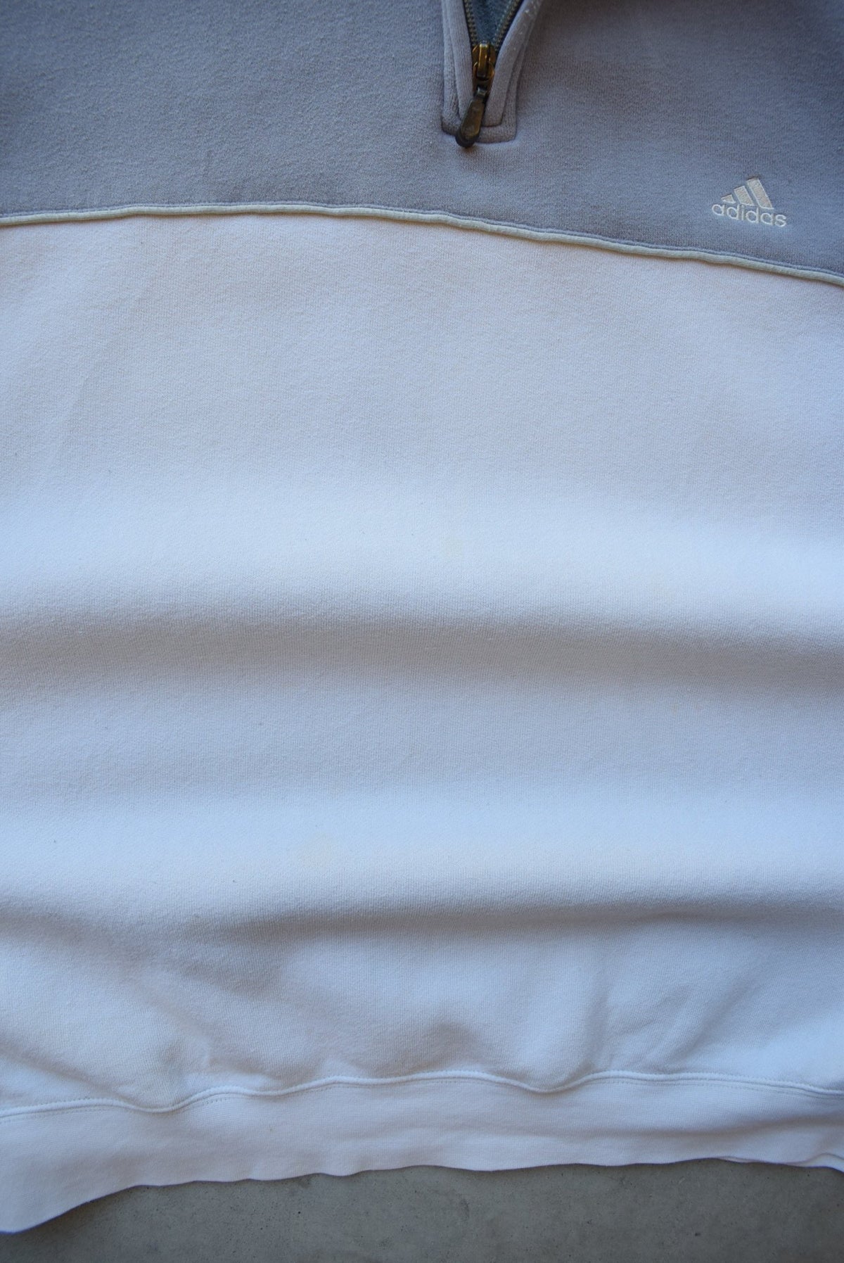 Adidas Cream & Grey Embroidered Spellout Quarter Zip — 1990s (XL) - Retrospective Store