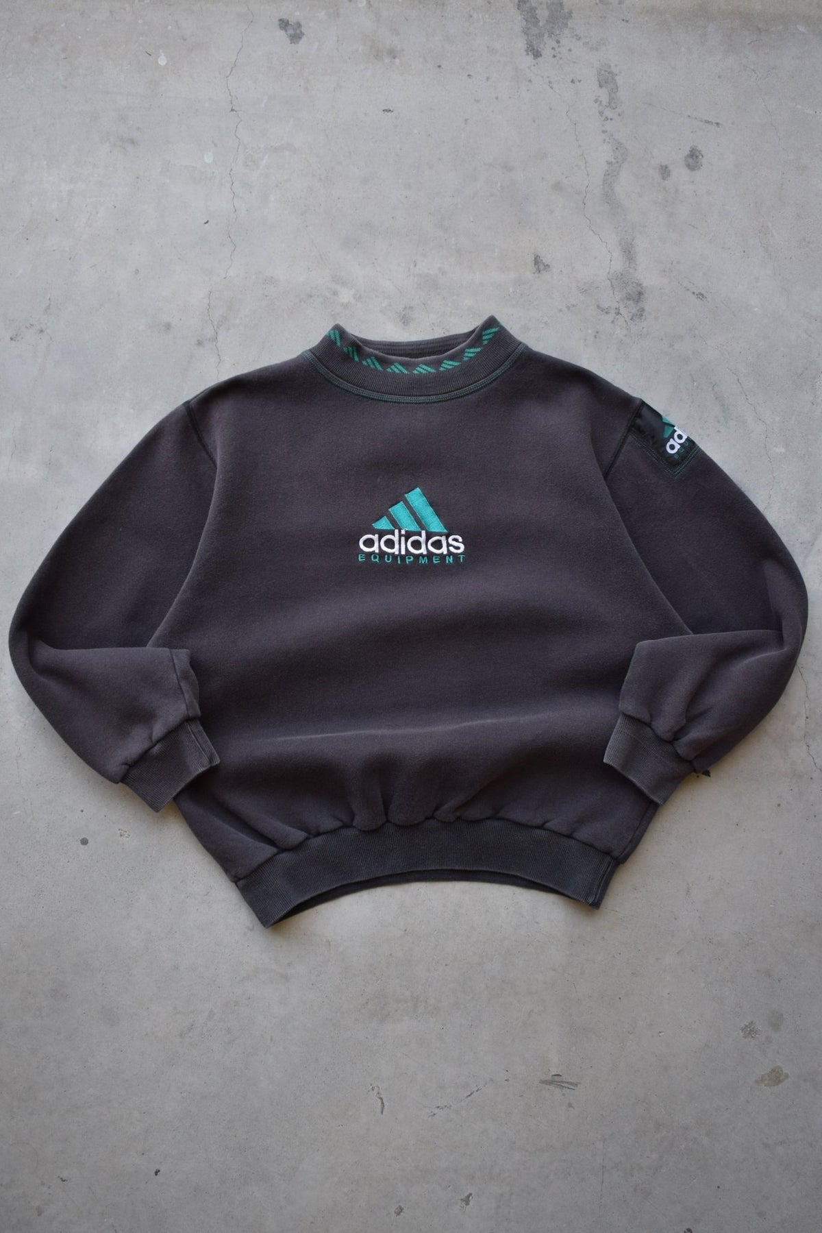 Adidas Equipment Faded-Black Embroidered Crewneck — 1990s (S) - Retrospective Store