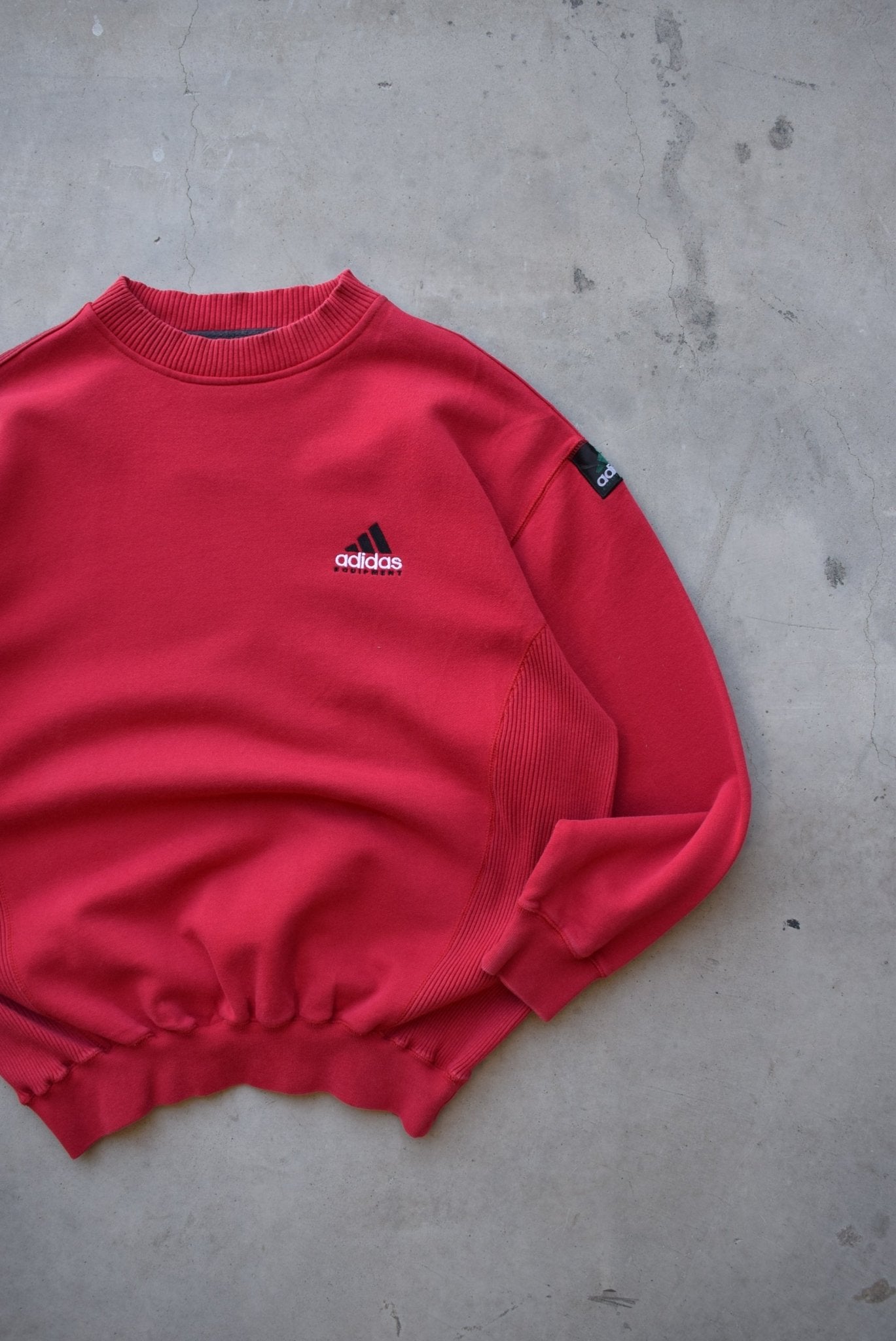 Adidas Equipment Red Embroidered Spellout Crewneck — 1990s (L/XL) - Retrospective Store