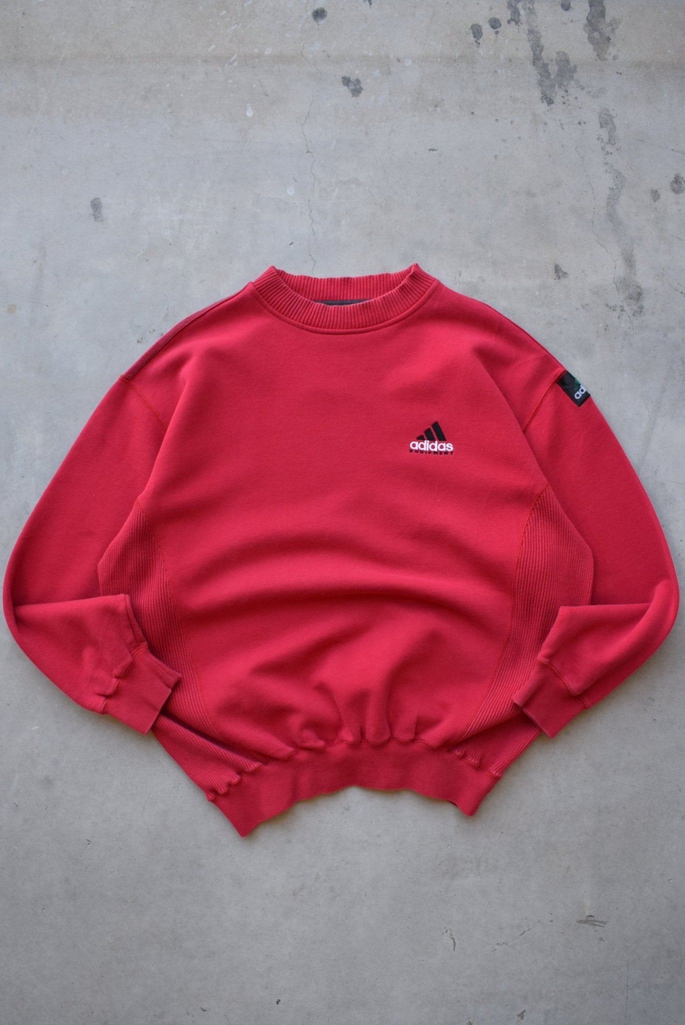 Adidas Equipment Red Embroidered Spellout Crewneck — 1990s (L/XL) - Retrospective Store
