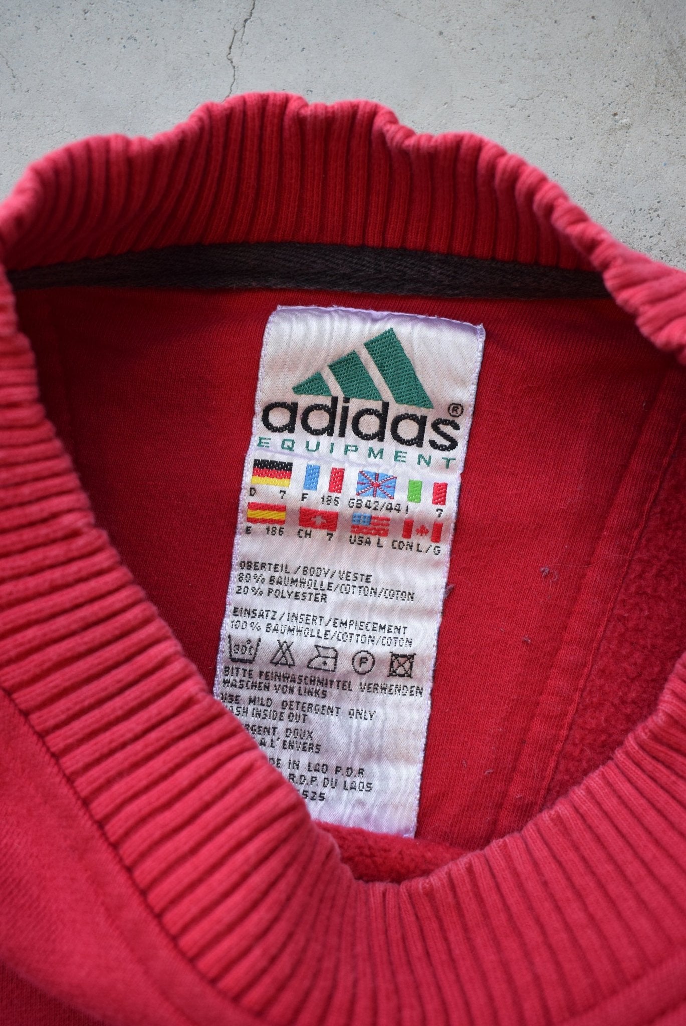 Adidas Equipment Red Embroidered Spellout Crewneck — 1990s (L/XL) - Retrospective Store