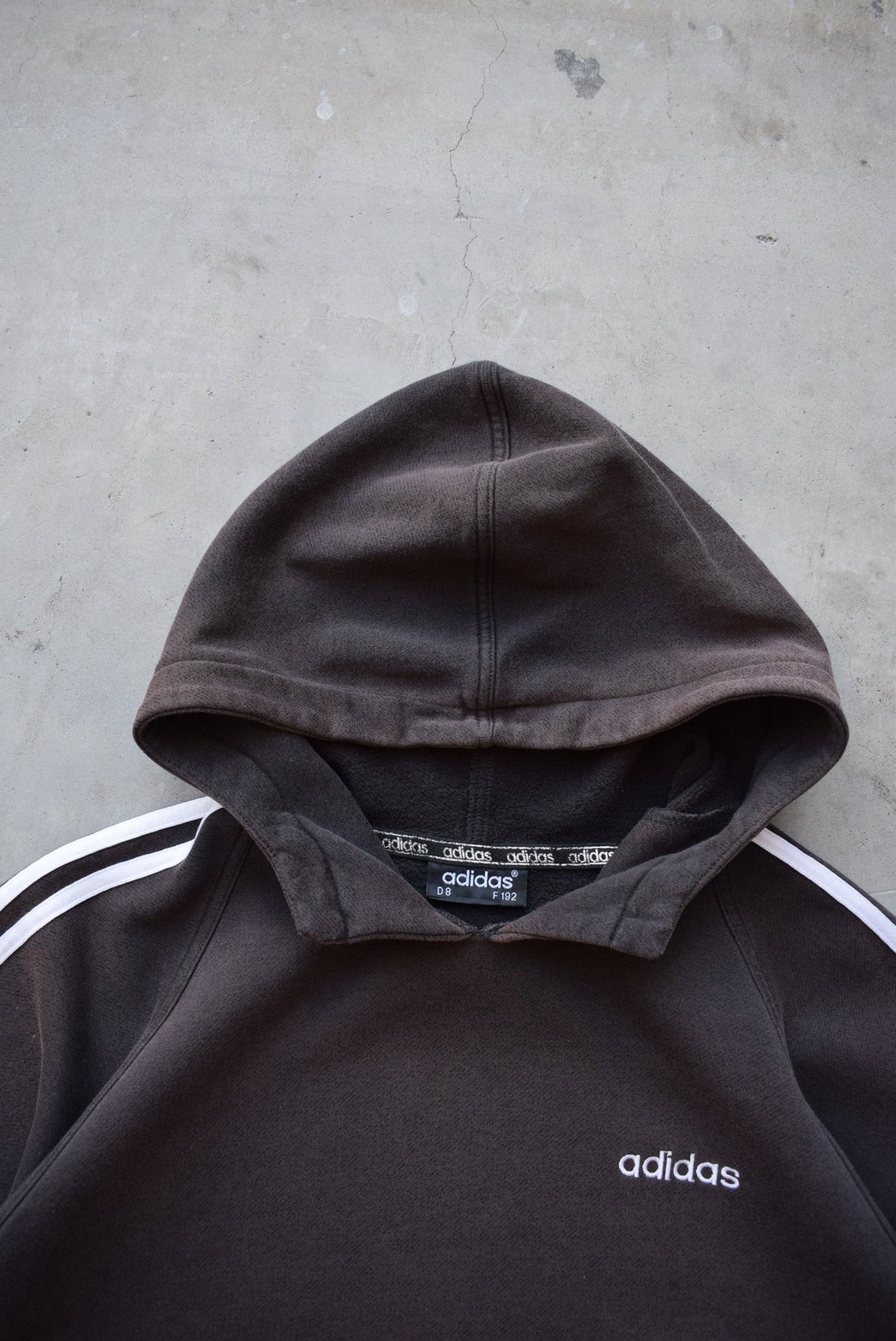 Adidas Faded-Black Embroidered Spellout Hoodie — 1990s (XL) - Retrospective Store