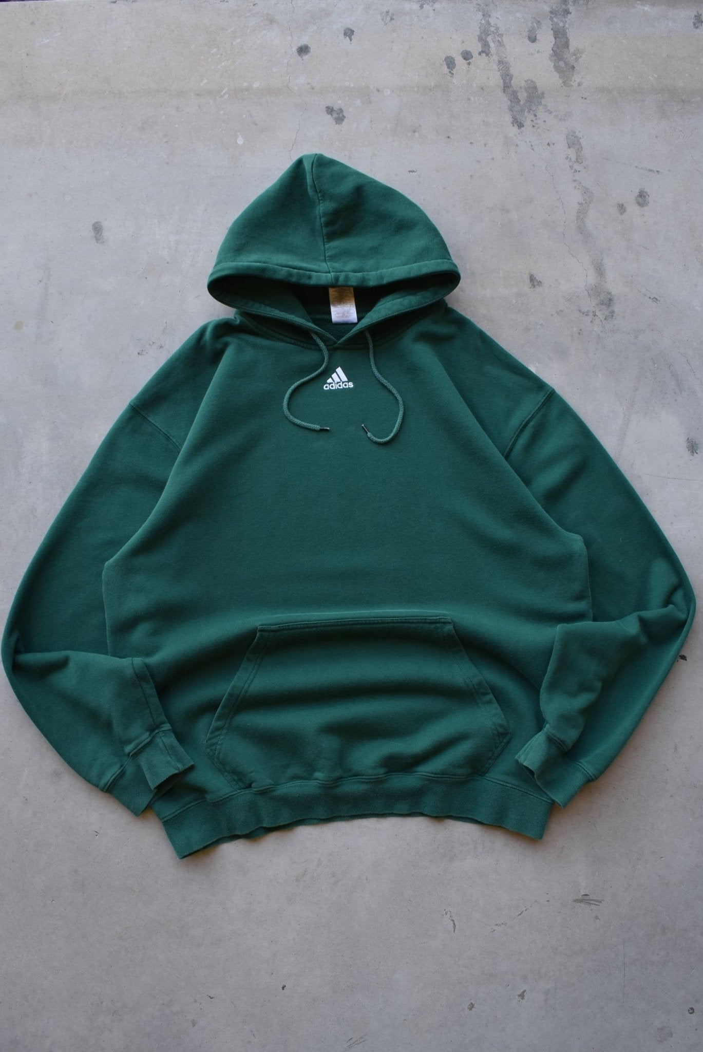 Adidas Green Embroidered Centre Logo Hoodie — 2000s (XXL) - Retrospective Store