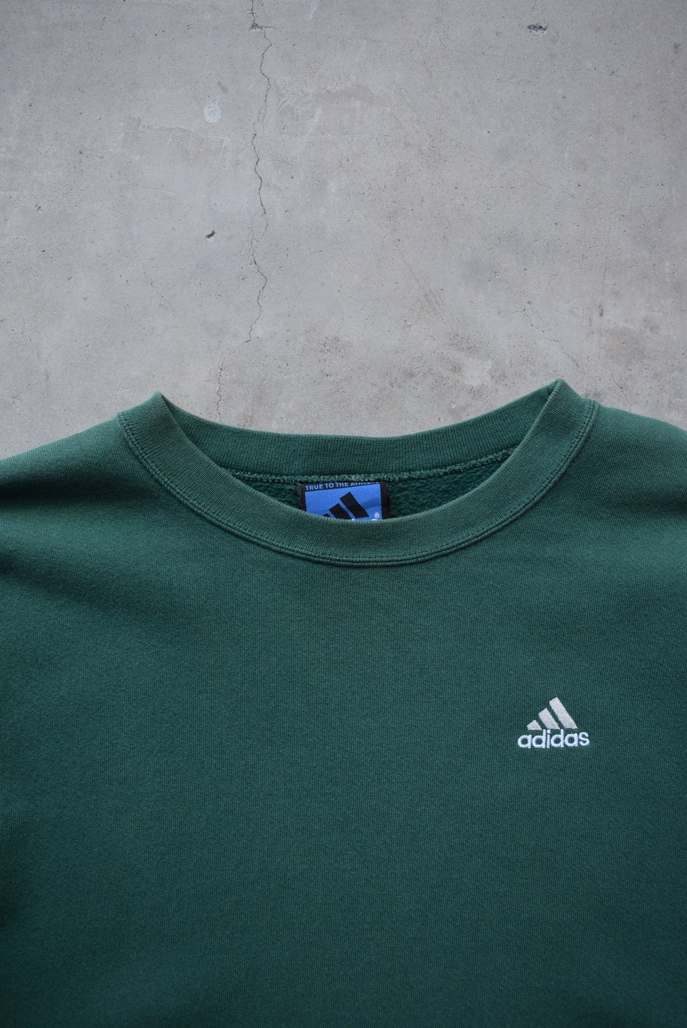 Adidas Green Embroidered Logo Crewneck — 1990s (XXL) - Retrospective Store