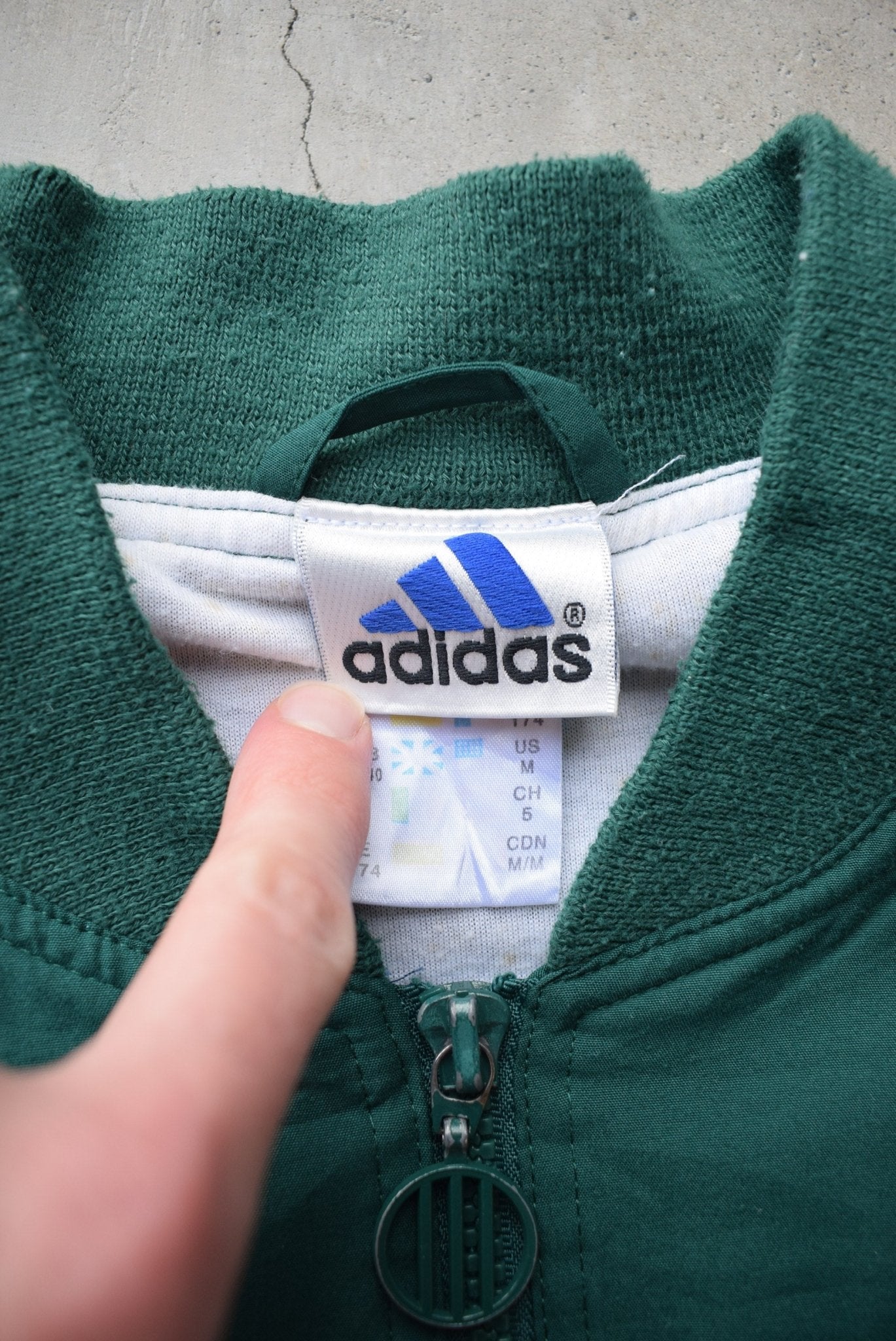 Adidas Green & Navy Embroidered Spellout Jacket — 1990s (M) - Retrospective Store