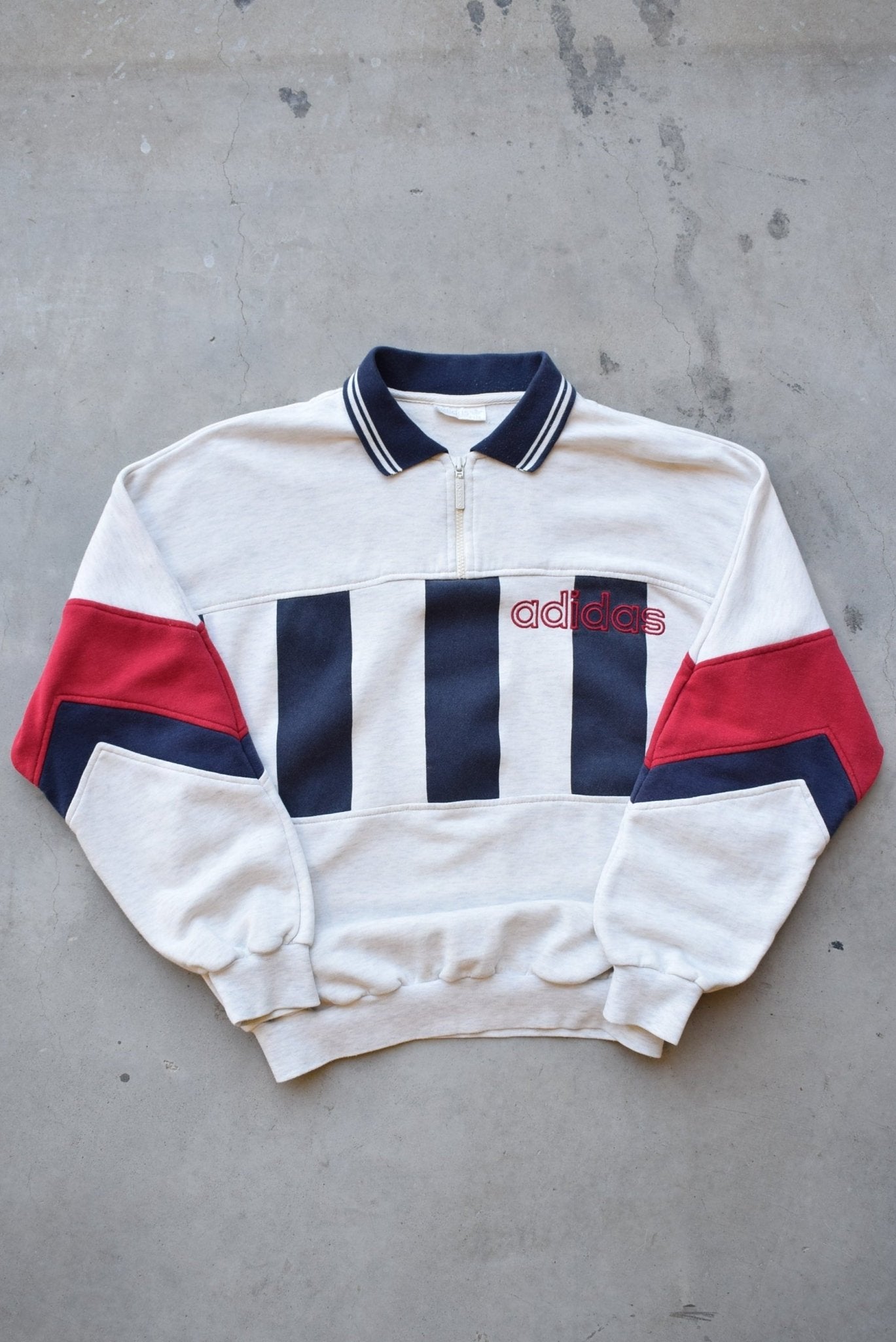 Adidas Grey Embroidered Spellout Quarter Zip — 1990s (M) - Retrospective Store