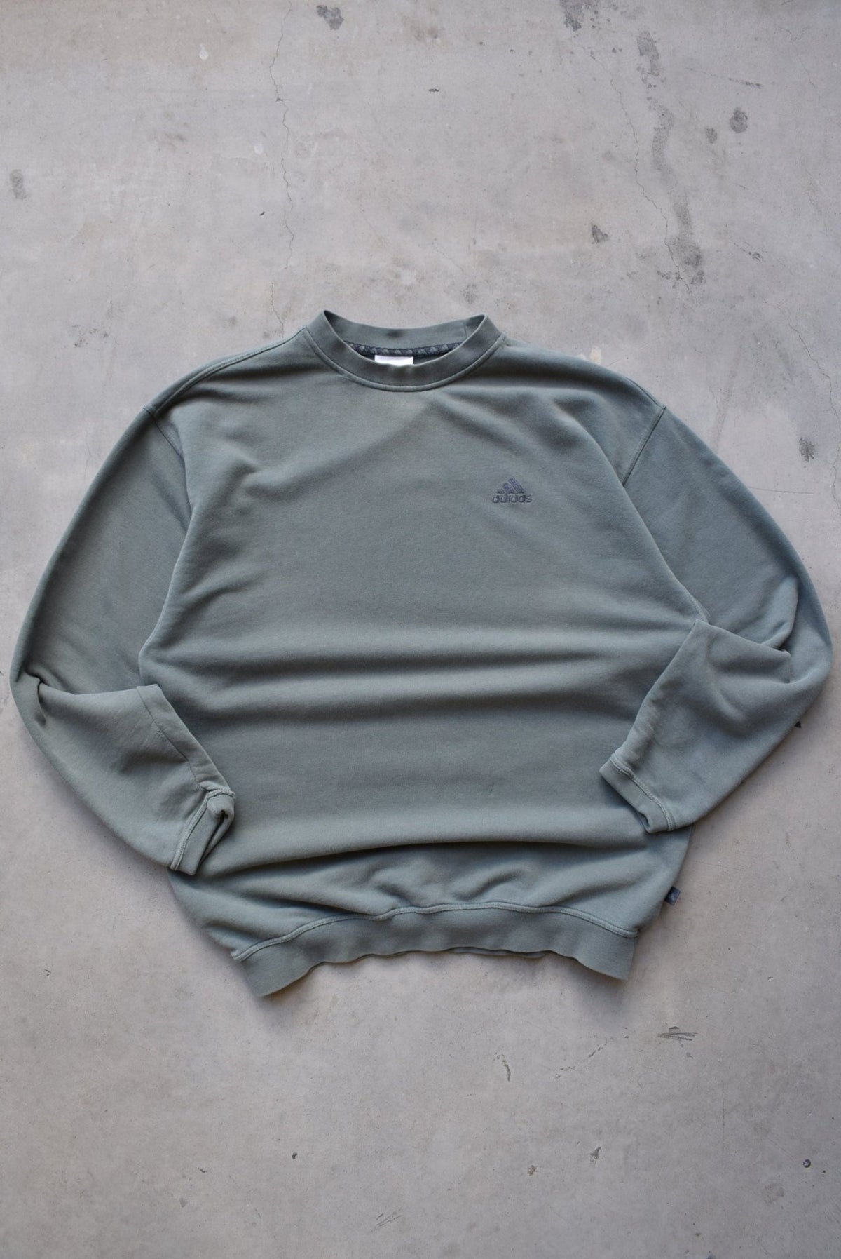 Adidas Moss-Green Embroidered Spellout Crewneck — 1990s (L) - Retrospective Store