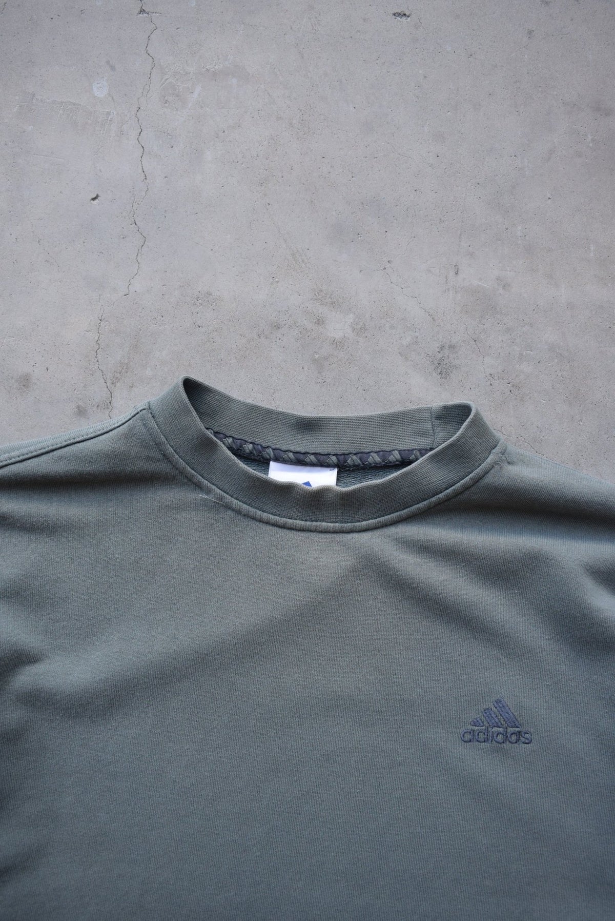 Adidas Moss-Green Embroidered Spellout Crewneck — 1990s (L) - Retrospective Store
