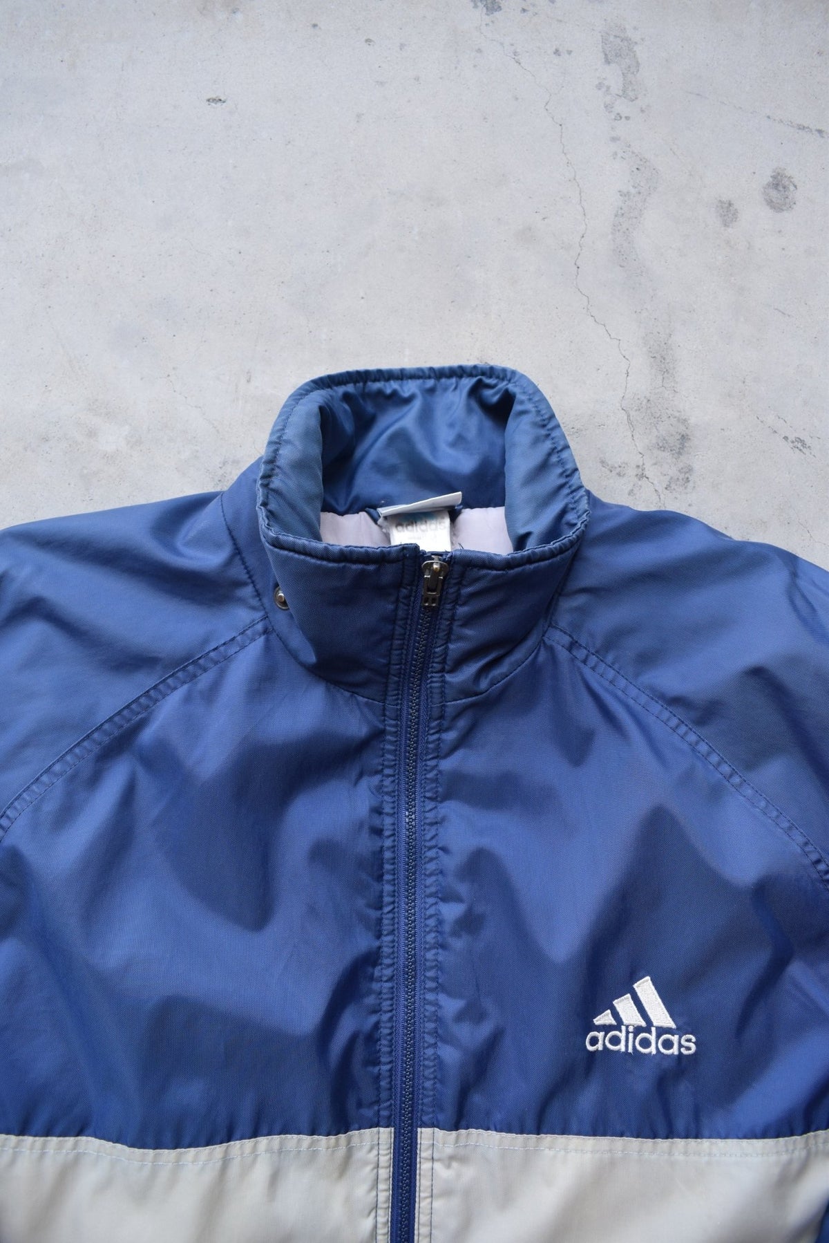 Adidas Navy & Cream Embroidered Heavyweight Jacket — 1990s (L/XL) - Retrospective Store