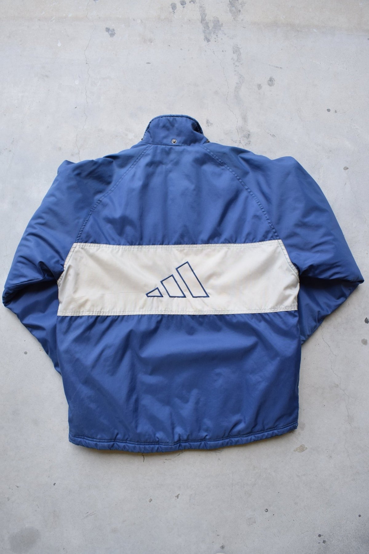 Adidas Navy & Cream Embroidered Heavyweight Jacket — 1990s (L/XL) - Retrospective Store