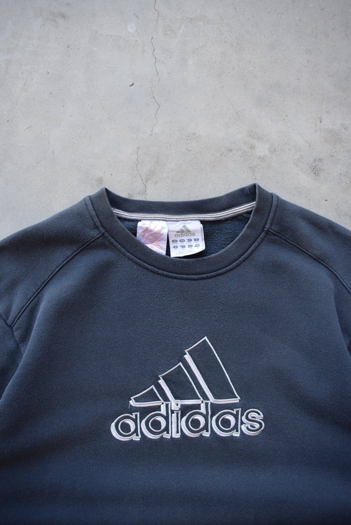 Adidas Navy Embroidered Spellout Crewneck — 2000s (L) - Retrospective Store