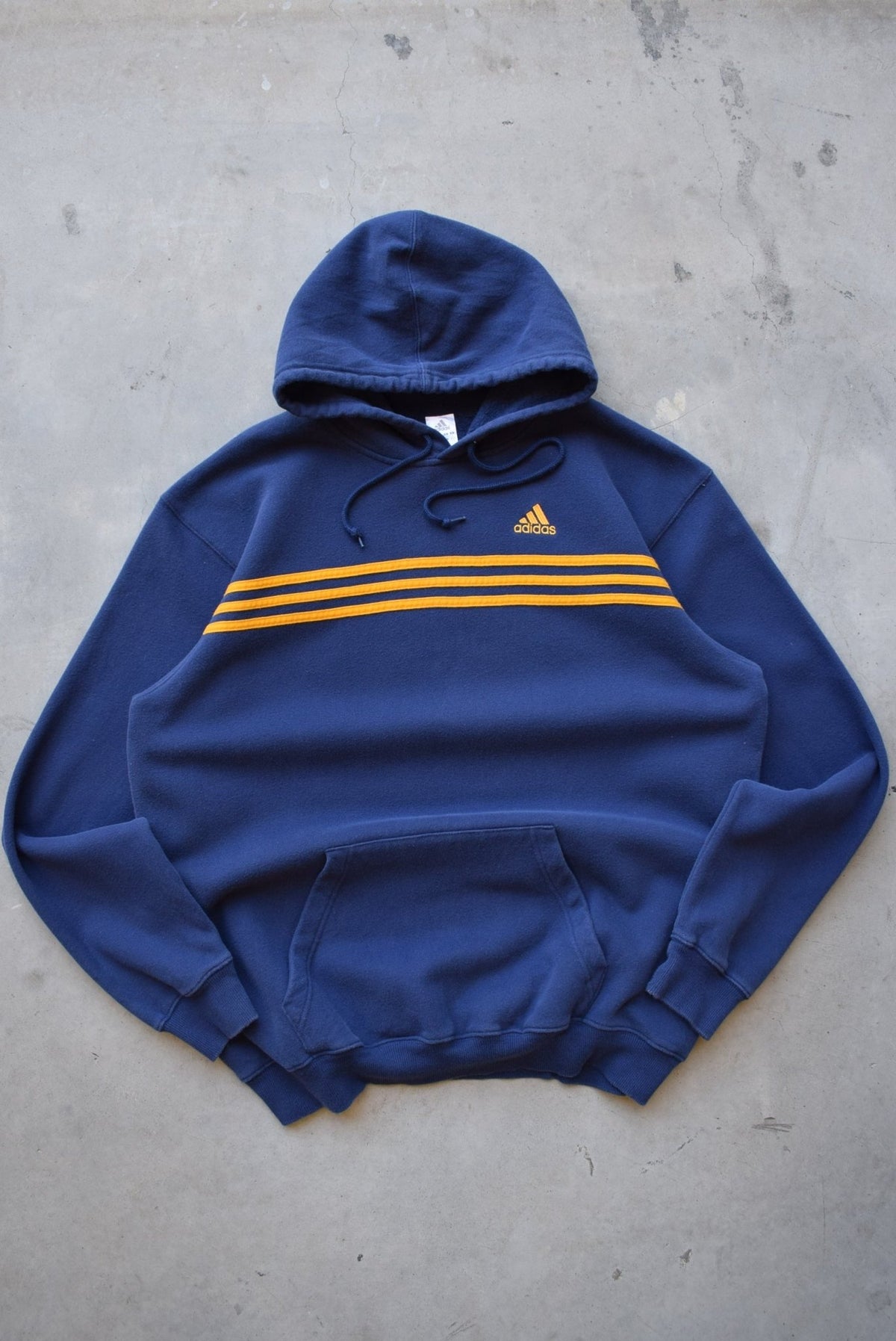 Adidas Navy Embroidered Spellout Hoodie — 2000s (L) - Retrospective Store