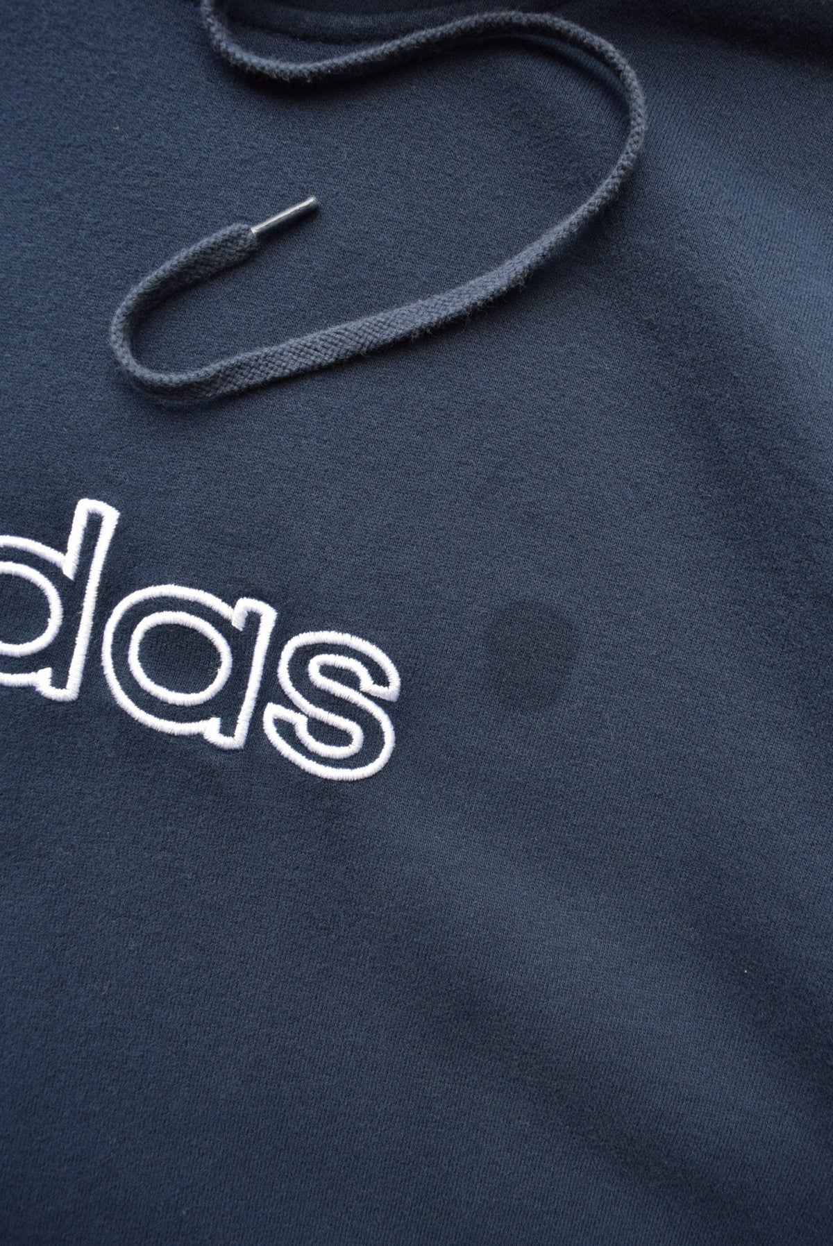 Adidas Navy Embroidered Spellout Hoodie — 2000s (XXL) - Retrospective Store