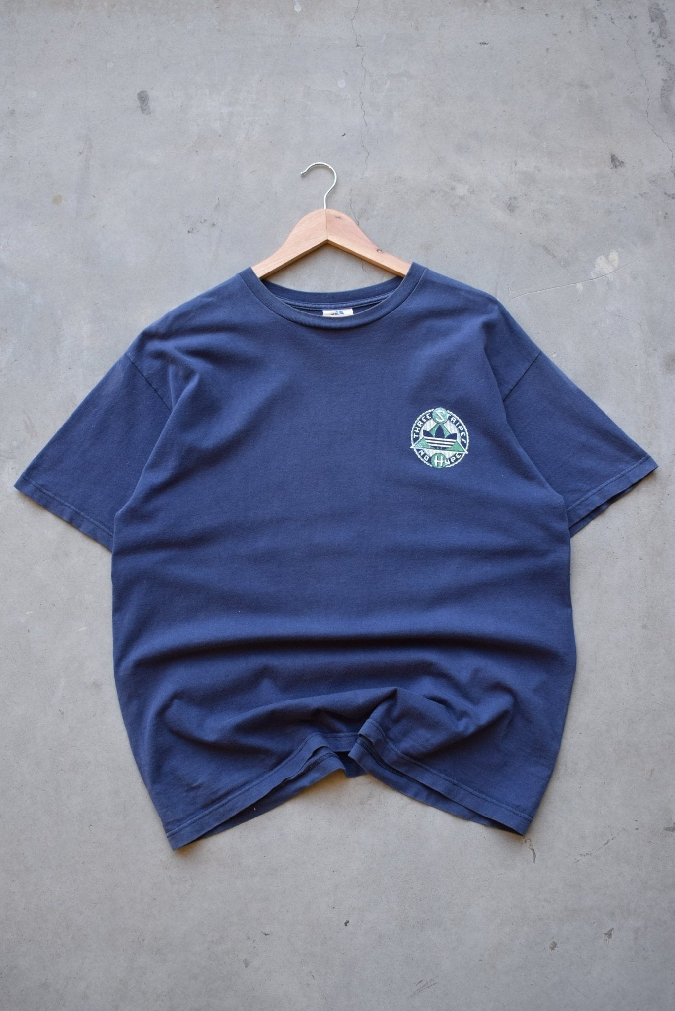 Adidas Navy Graphic Tee — 1990s (L) - Retrospective Store