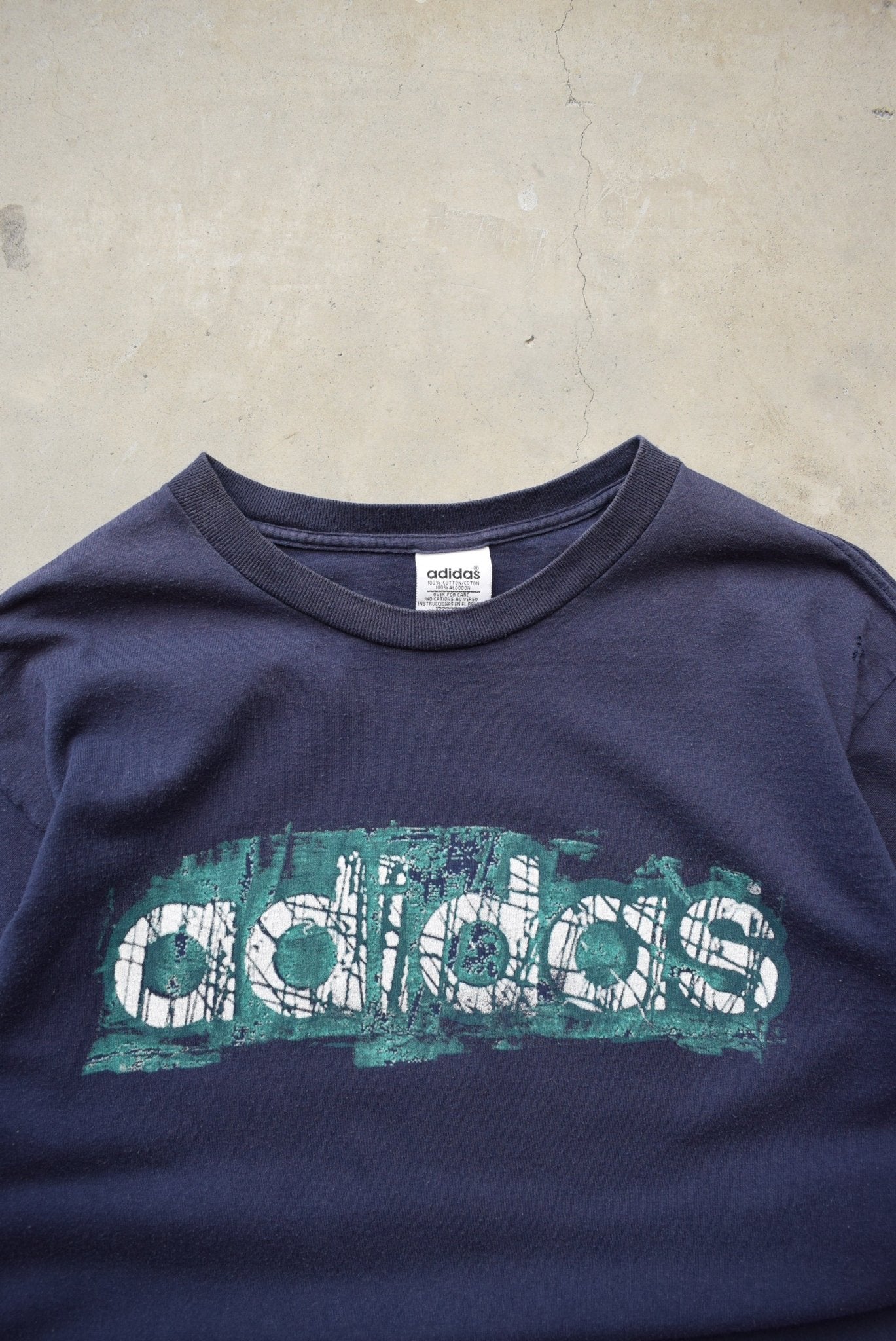 Adidas Navy Spellout Tee — 1990s (M/L) - Retrospective Store