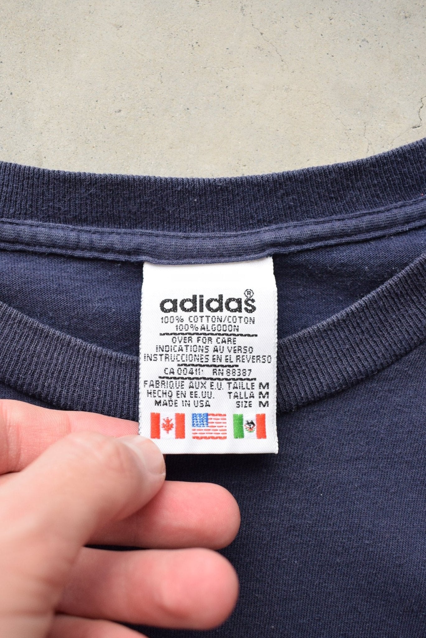 Adidas Navy Spellout Tee — 1990s (M/L) - Retrospective Store