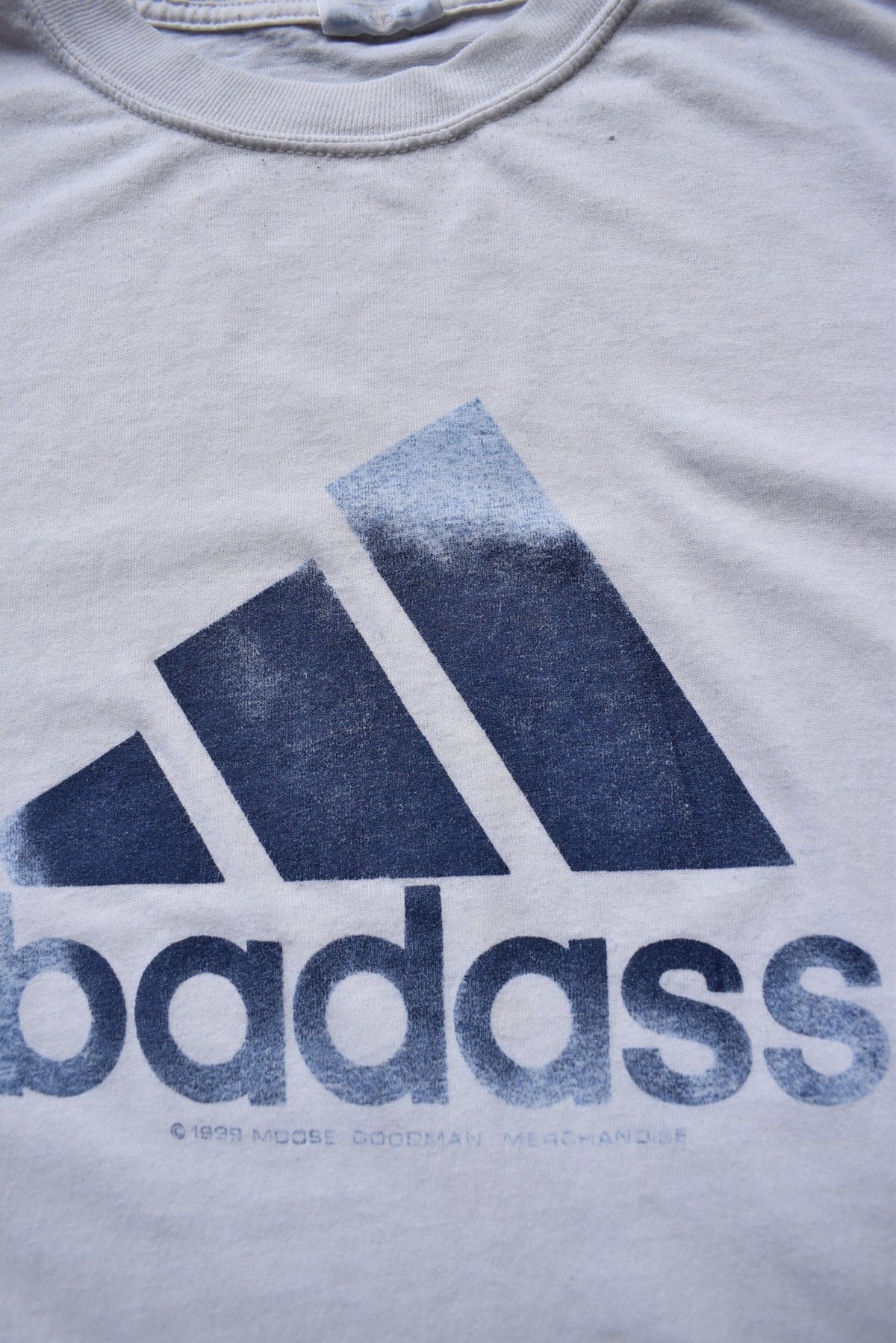 Adidas Parody 'Badass' White Graphic Tee — 1990s (XL) - Retrospective Store