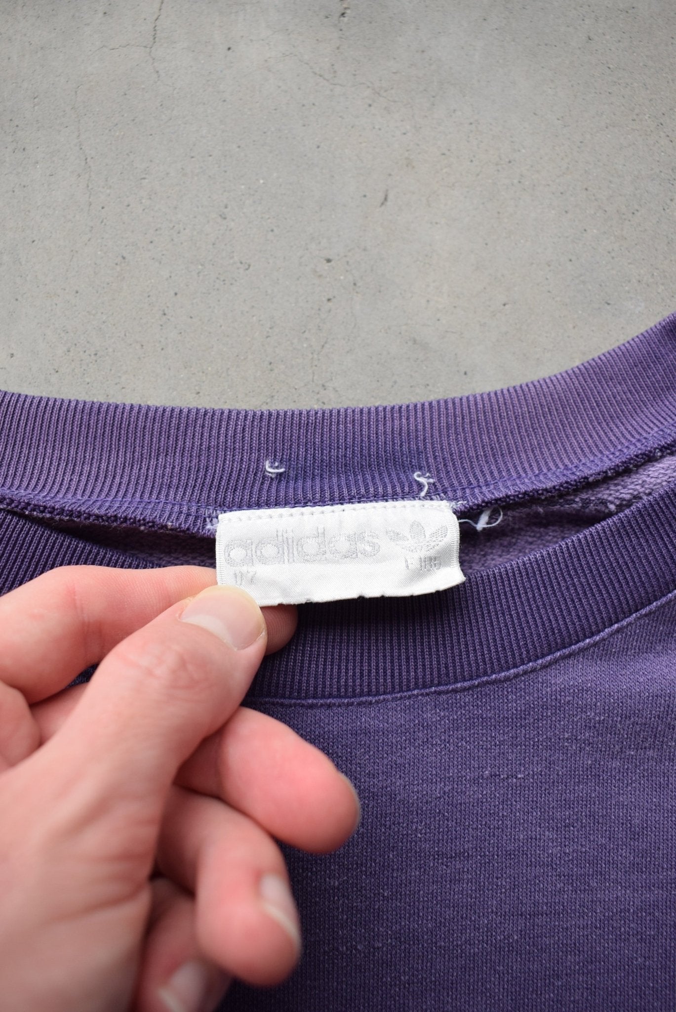 Adidas Purple Graphic Spellout Crewneck — 1980s (XL) - Retrospective Store