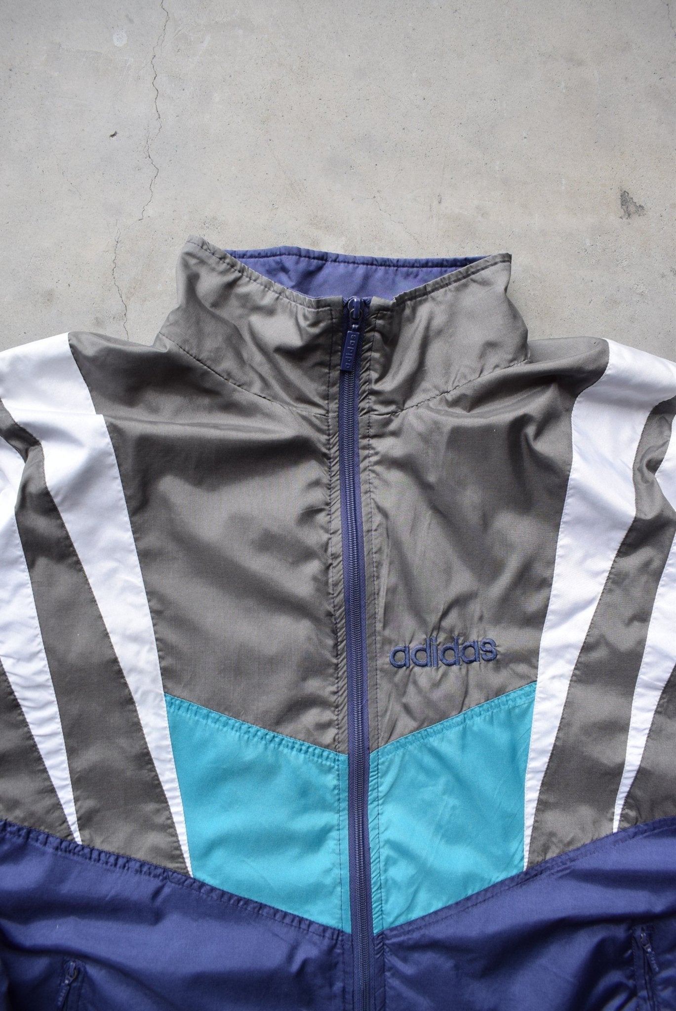Adidas Purple & Grey Embroidered Spellout Jacket — 1990s (L) - Retrospective Store