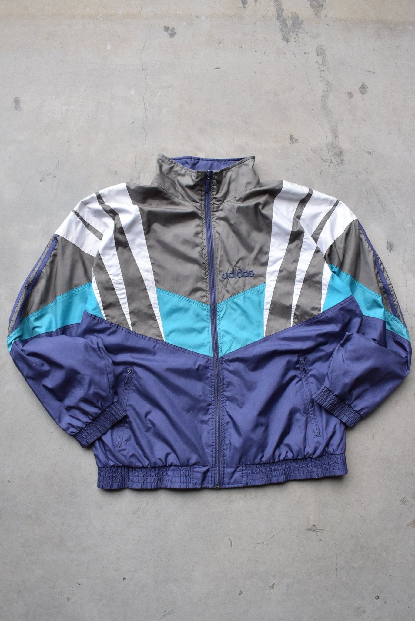 Adidas Purple & Grey Embroidered Spellout Jacket — 1990s (L) - Retrospective Store