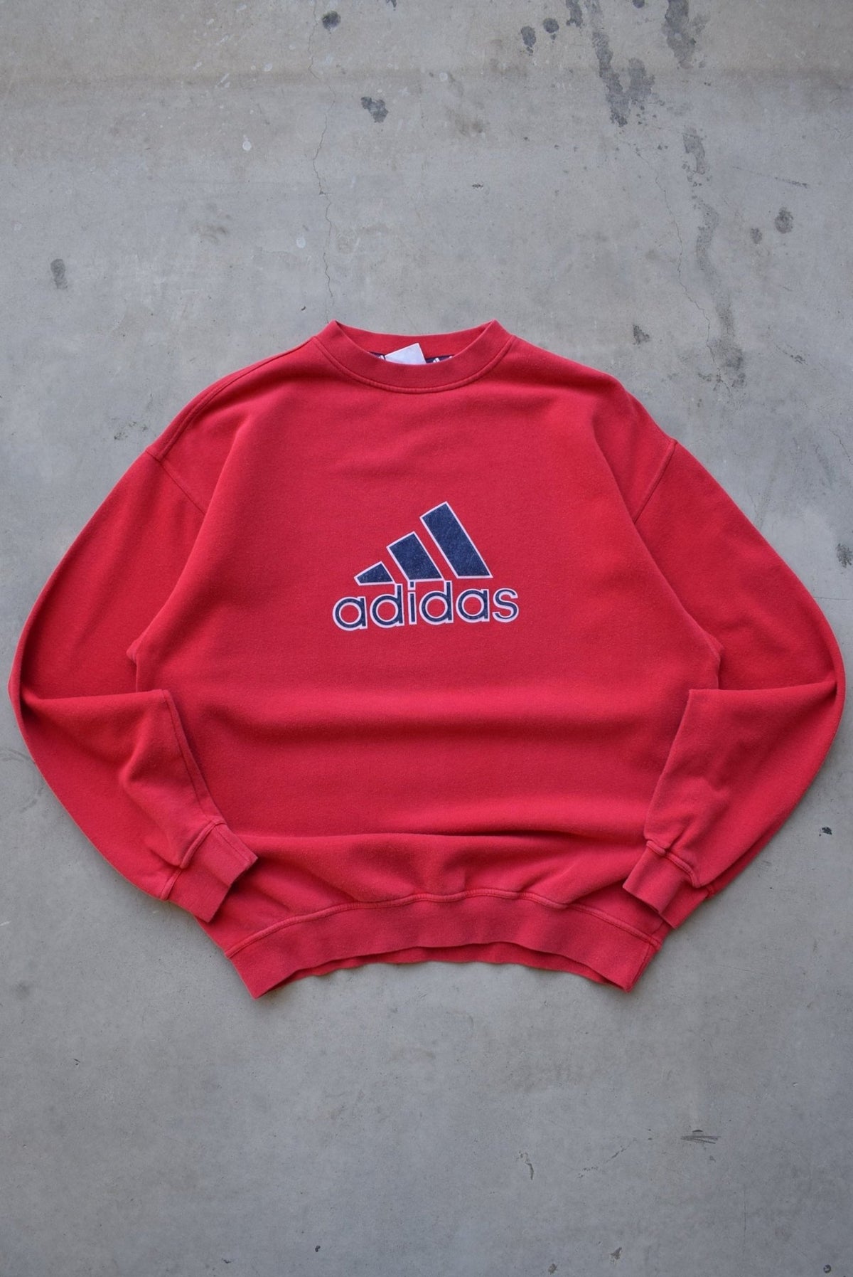 Adidas Red Embroidered Spellout Crewneck — 1990s (L) - Retrospective Store